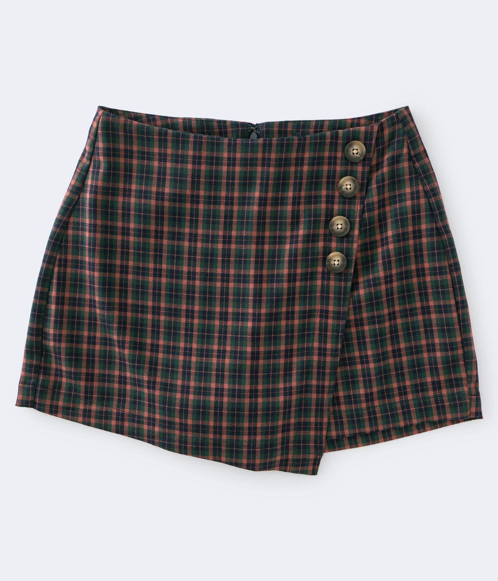Plaid Asymmetrical Button Skort