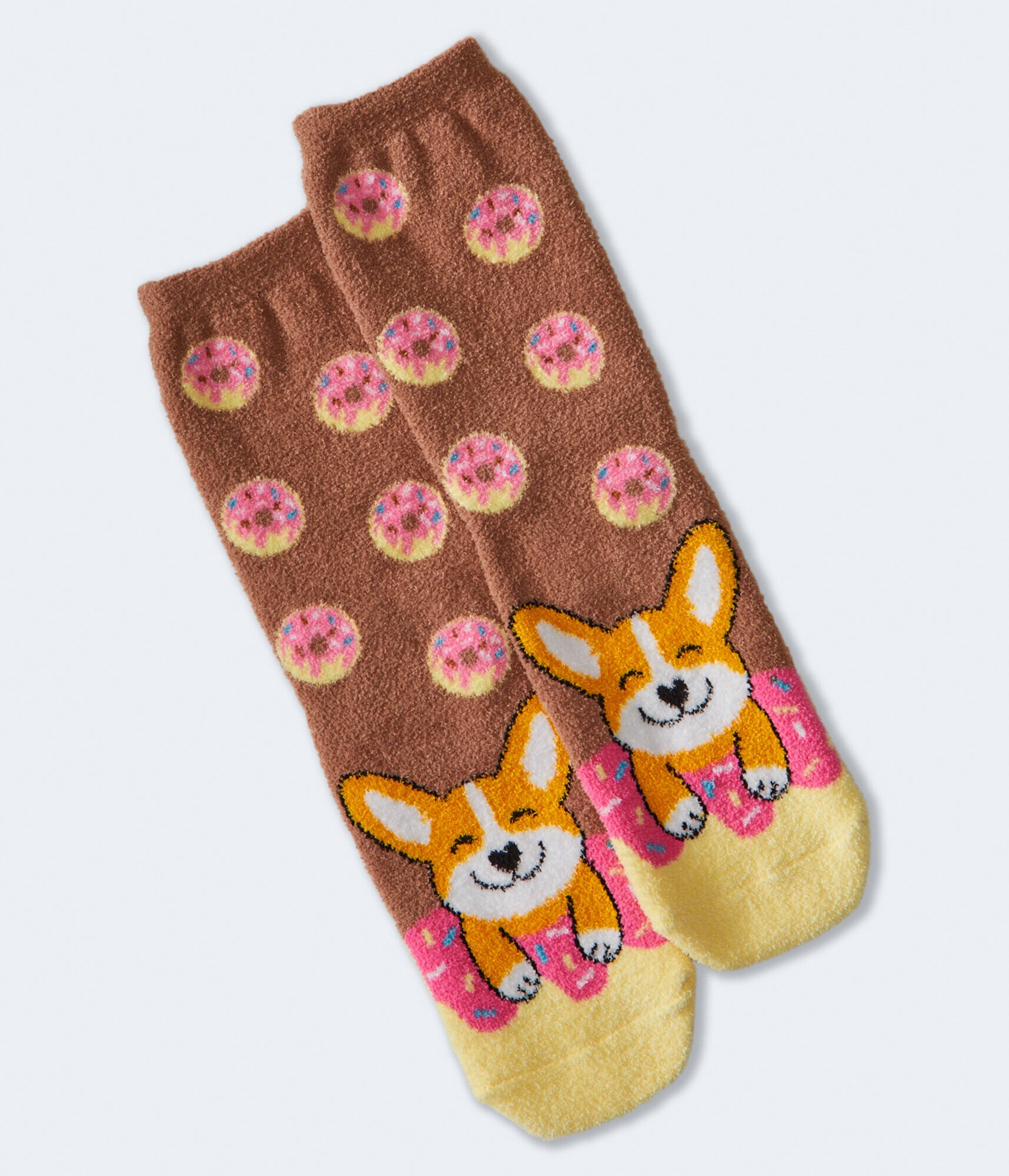 Corgi Donuts Fuzzy Crew Socks