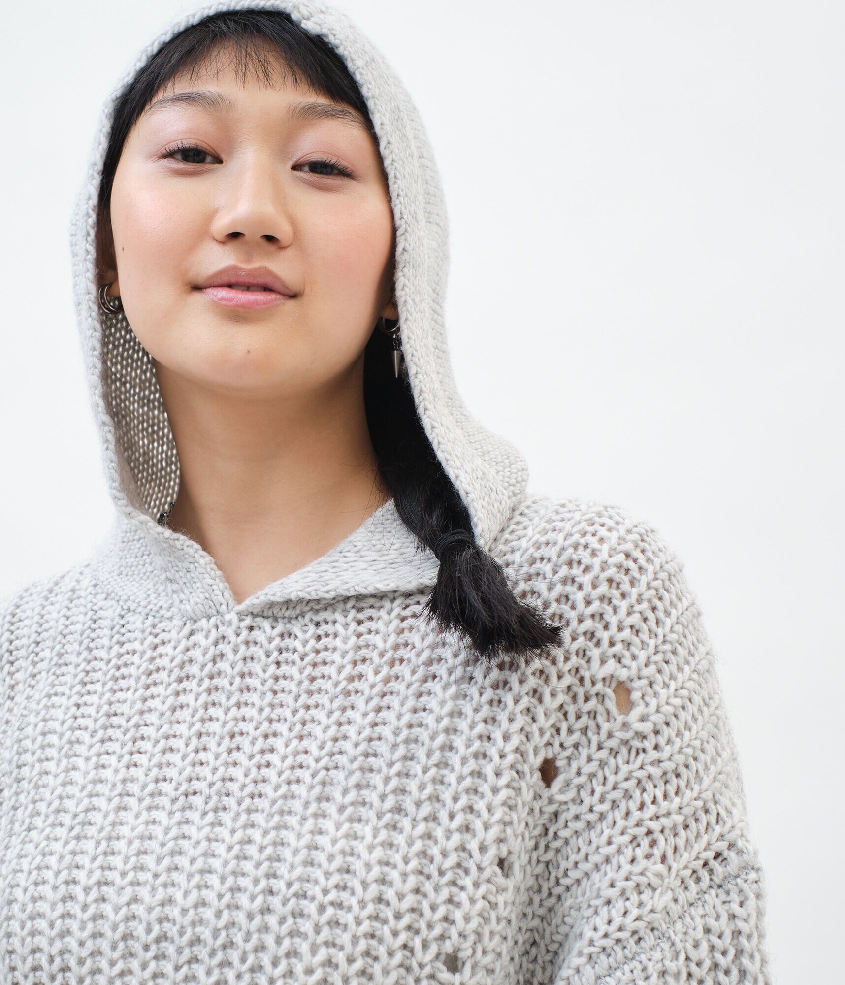 Cinch-Tie Cropped Hooded Sweater