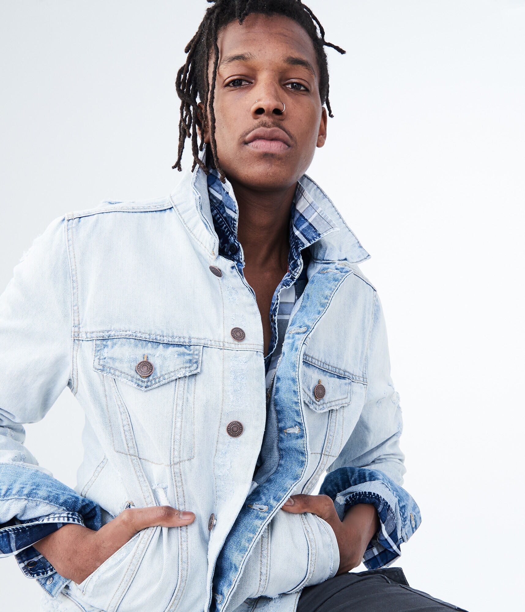 Jean Jacket And Black Shirt Goldin Ma