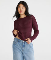 Open Knit High-Low Crew Sweater