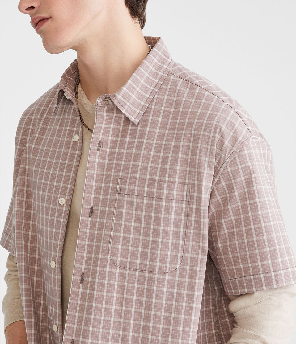 Short Sleeve Micro Plaid Boxy Shirt