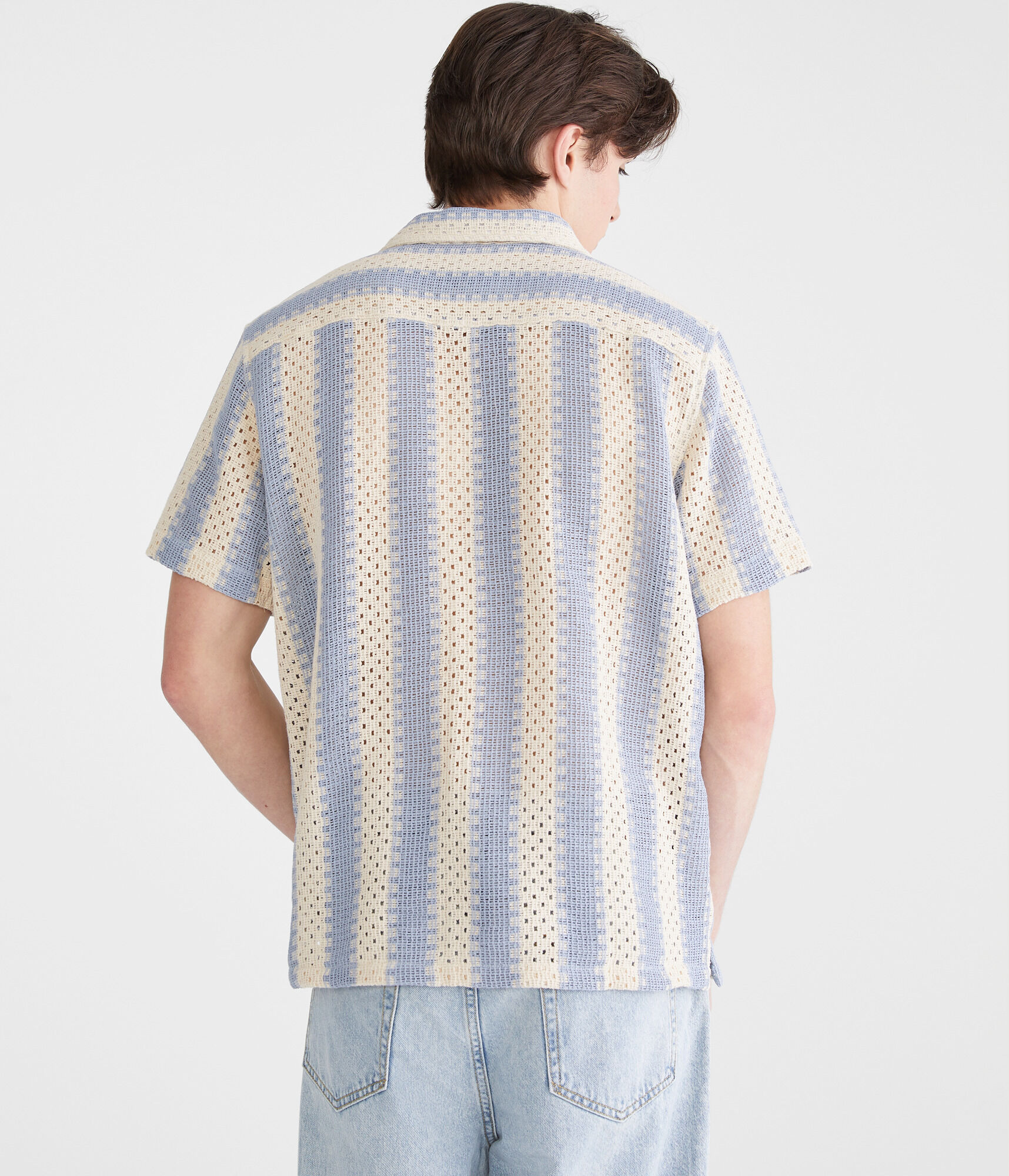 Short Sleeve Crocheted Stripe Shirt