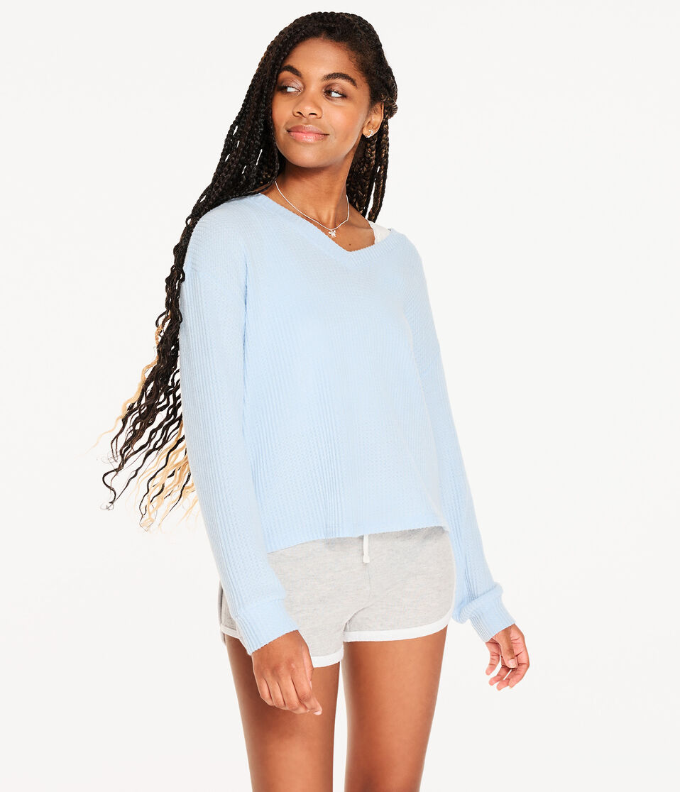 Long Sleeve Wear 2 Ways Cozy Waffle Tee