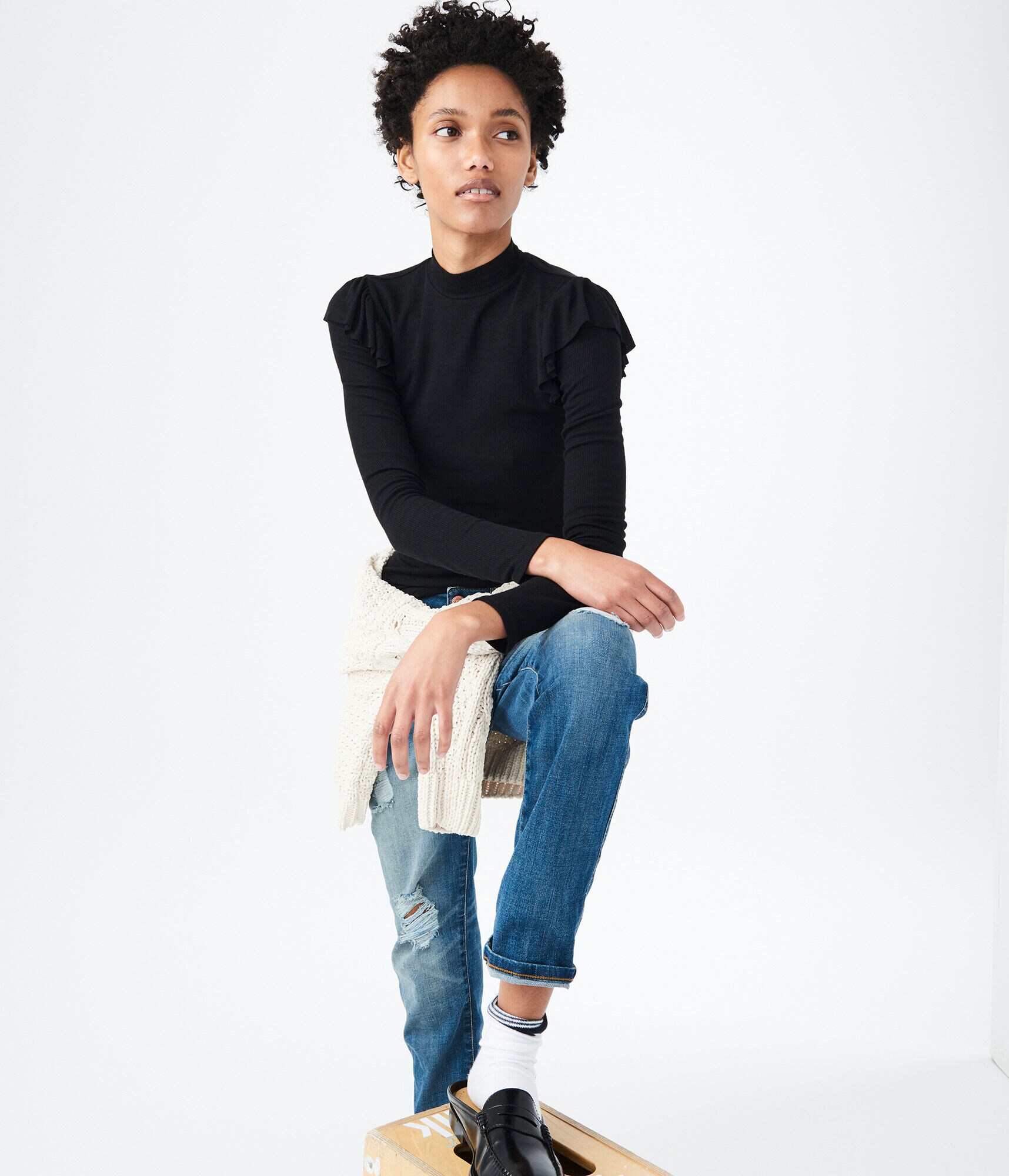 Long Sleeve Ruffled Mock-Neck Top