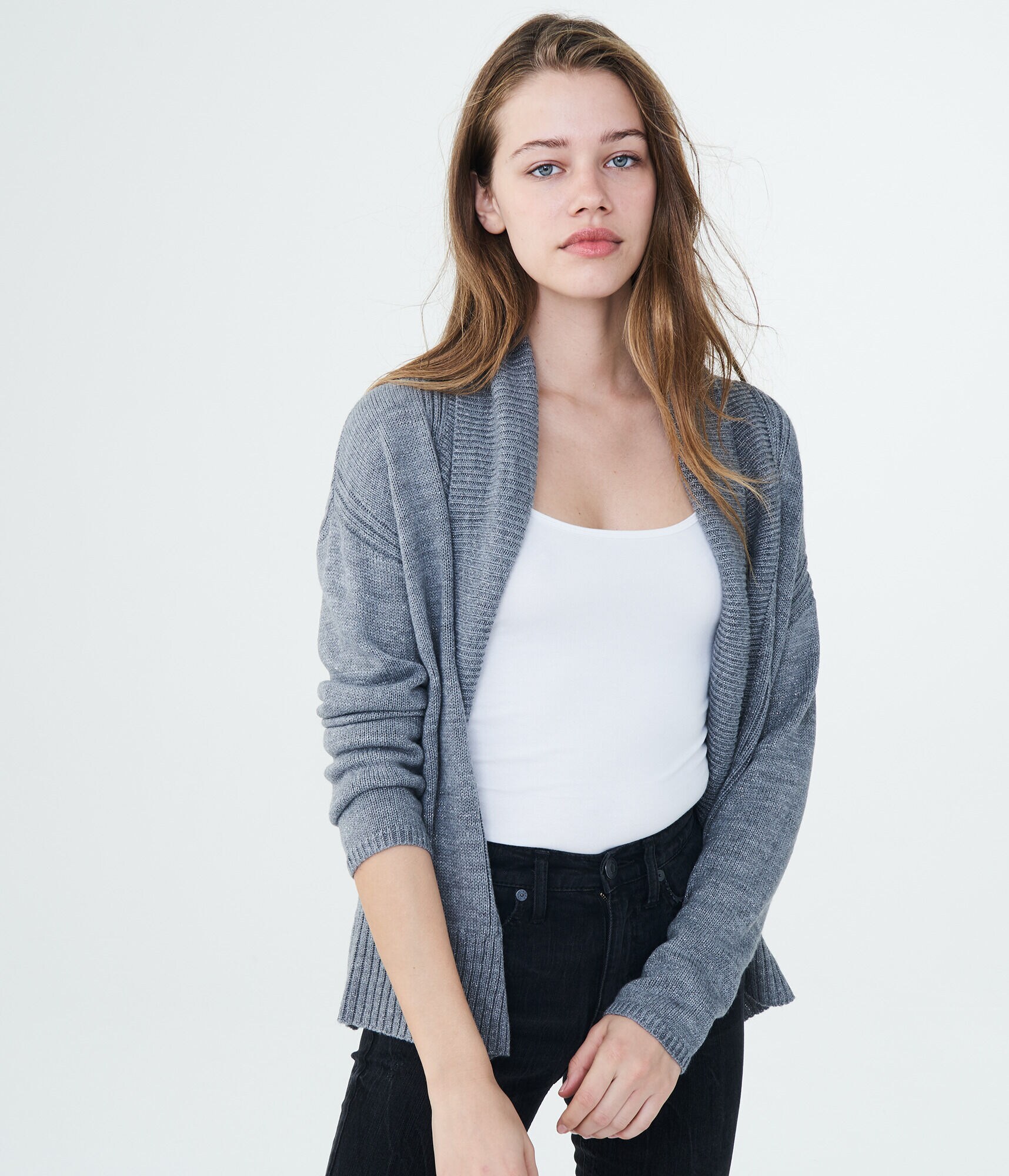 Solid Shawl-Collar Cardigan