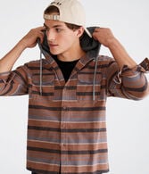 Long Sleeve Striped Hooded Flannel Shirt