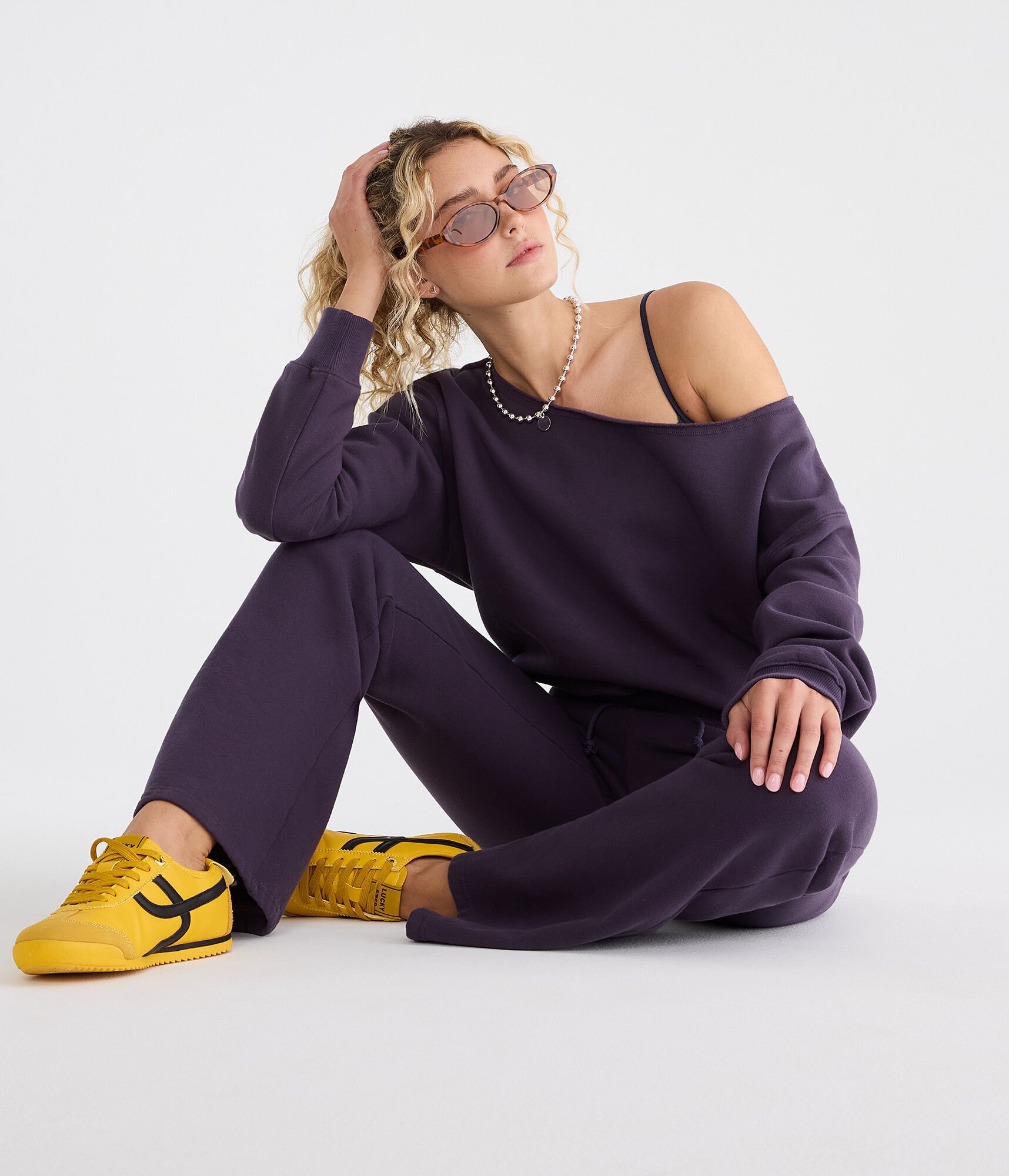 Cloud Soft Cinched Waist Off-The-Shoulder Sweatshirt