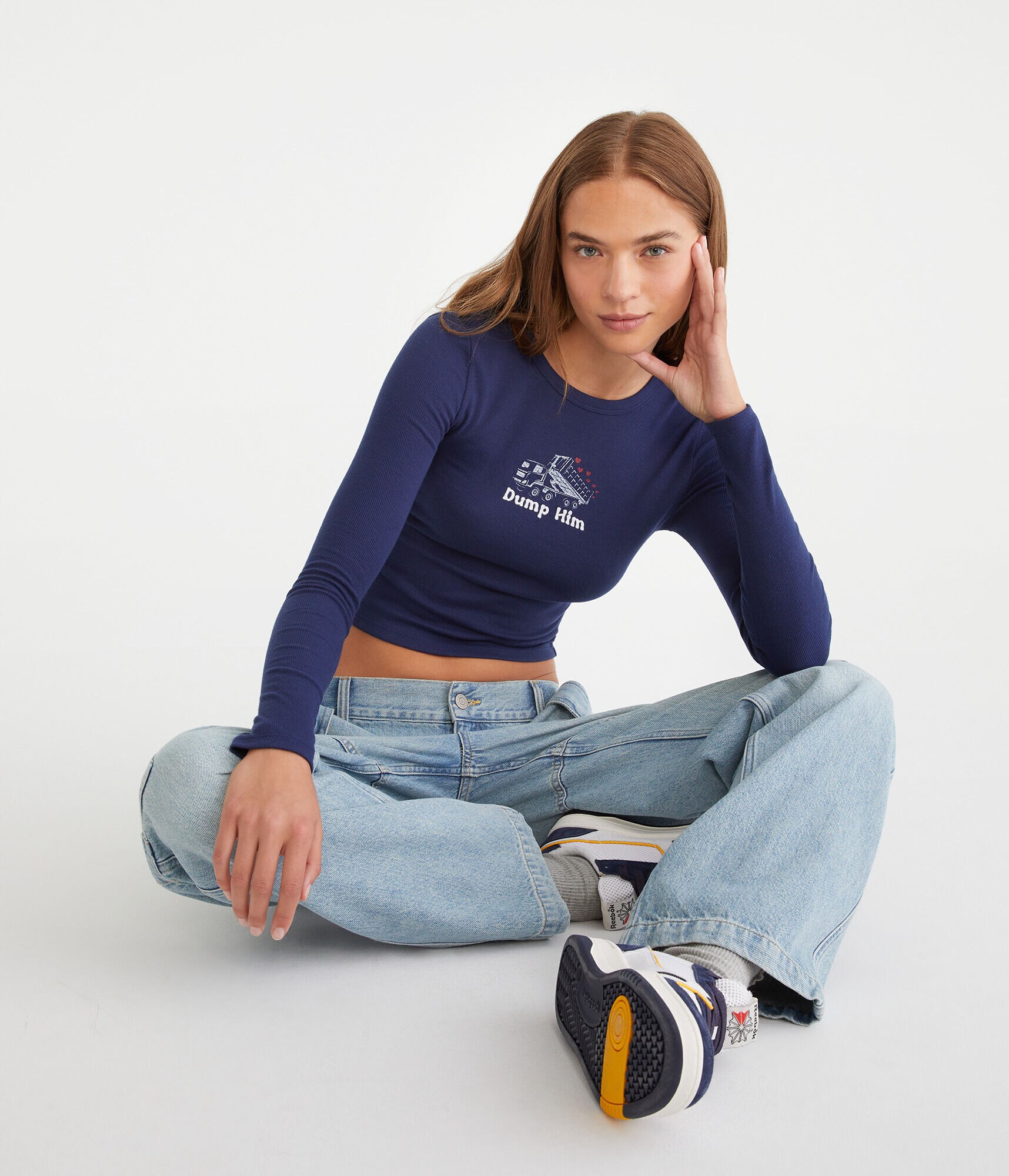 Long Sleeve Dump Him Graphic Baby Tee