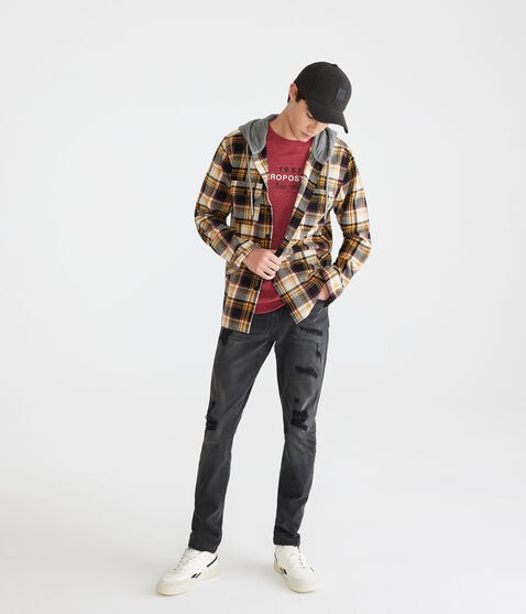 Long Sleeve Hooded Plaid Flannel Shirt
