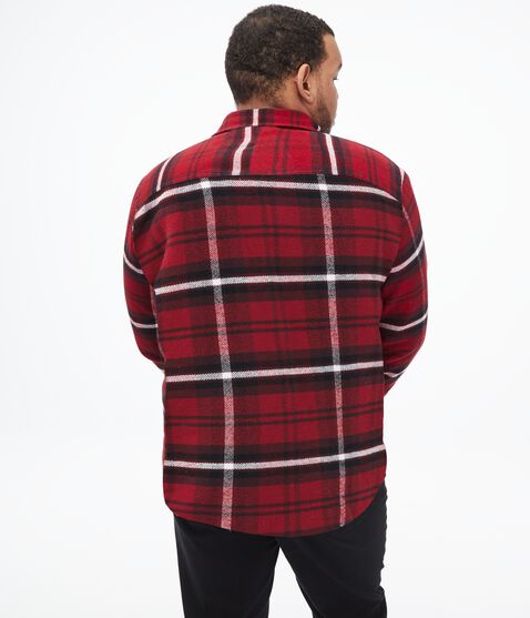 Long Sleeve Plaid Sherpa Button-Down Shirt