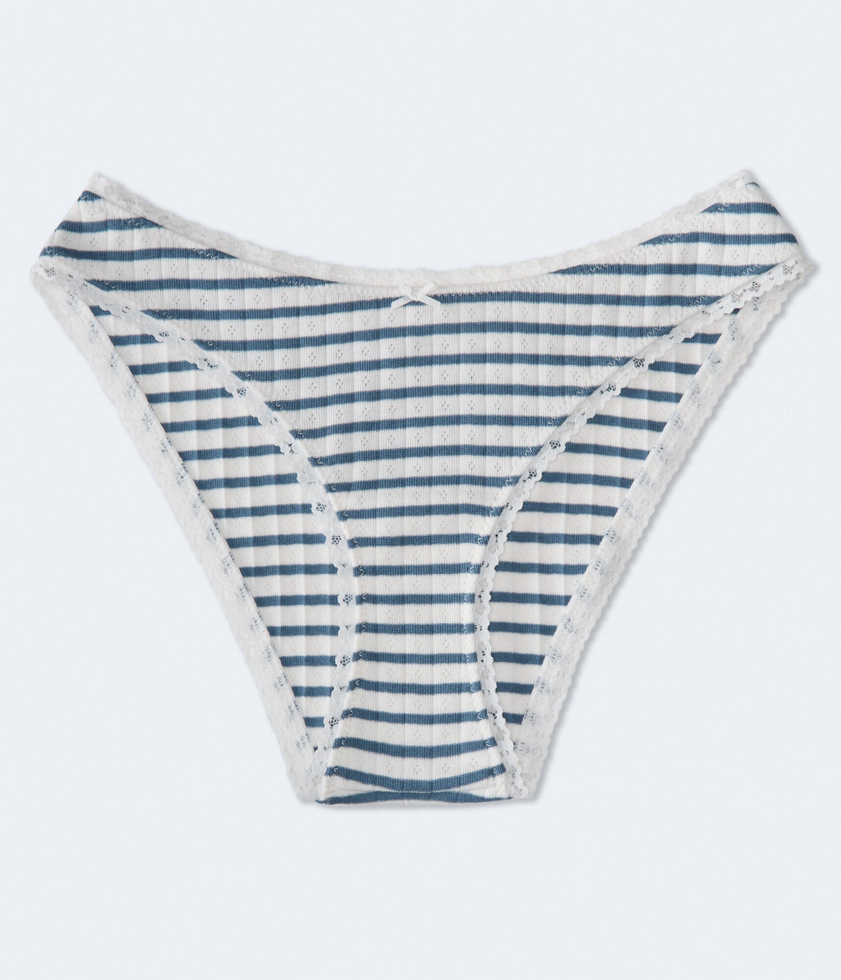 Striped Pointelle Lace-Trim Cheeky