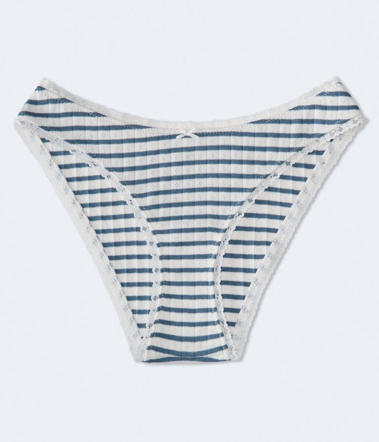 Striped Pointelle Lace-Trim Cheeky