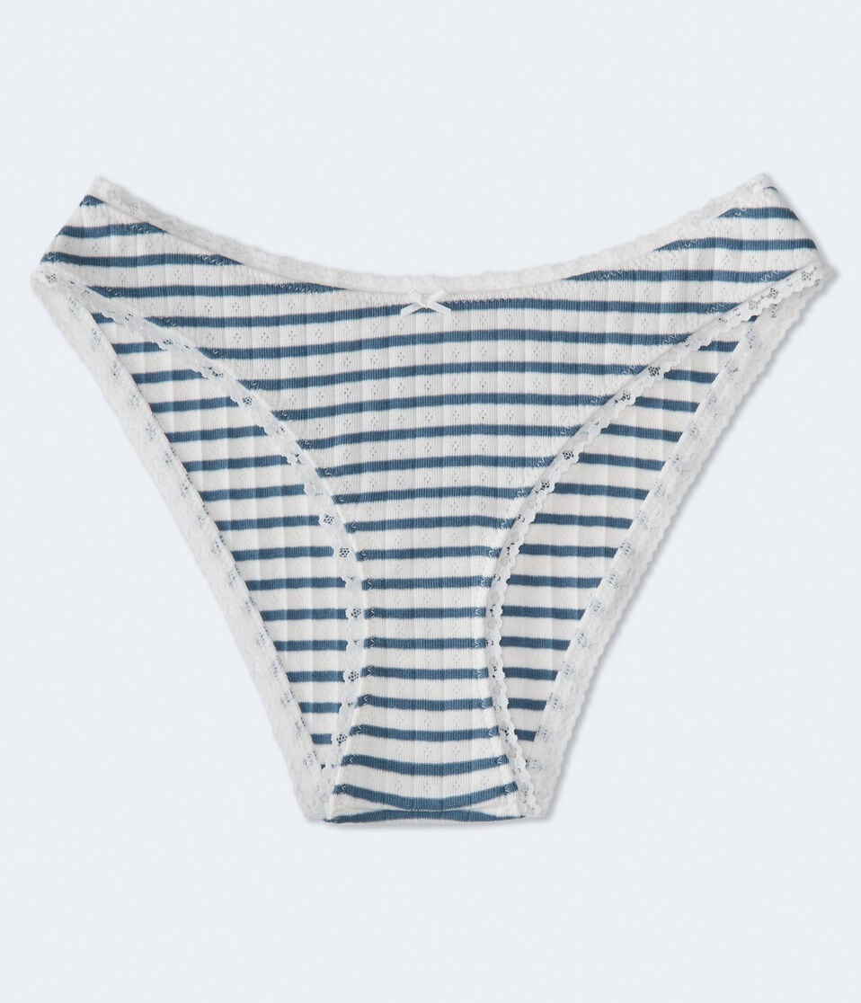 Striped Pointelle Lace-Trim Cheeky