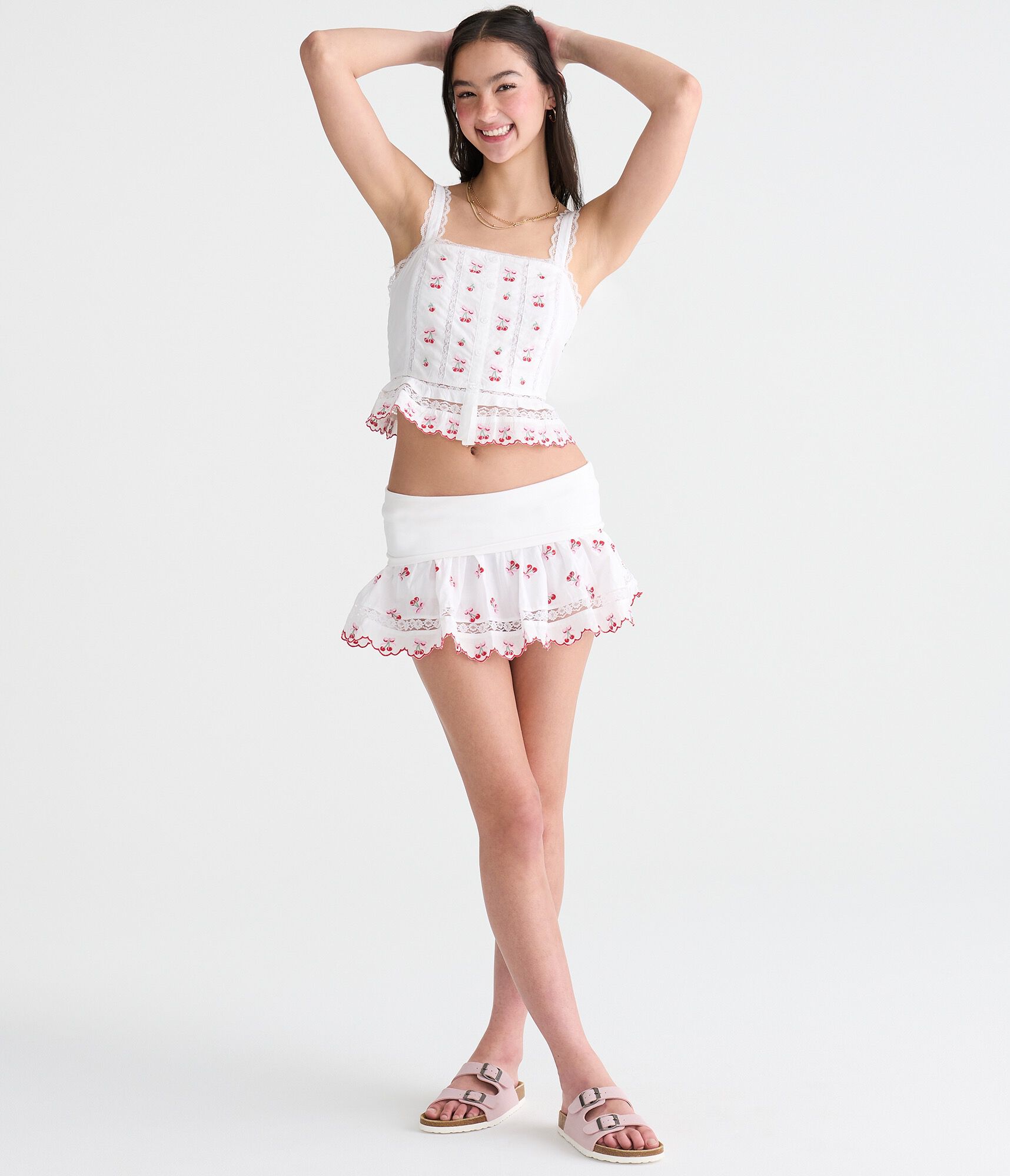 Embroidered Cherries Peplum Crop Top