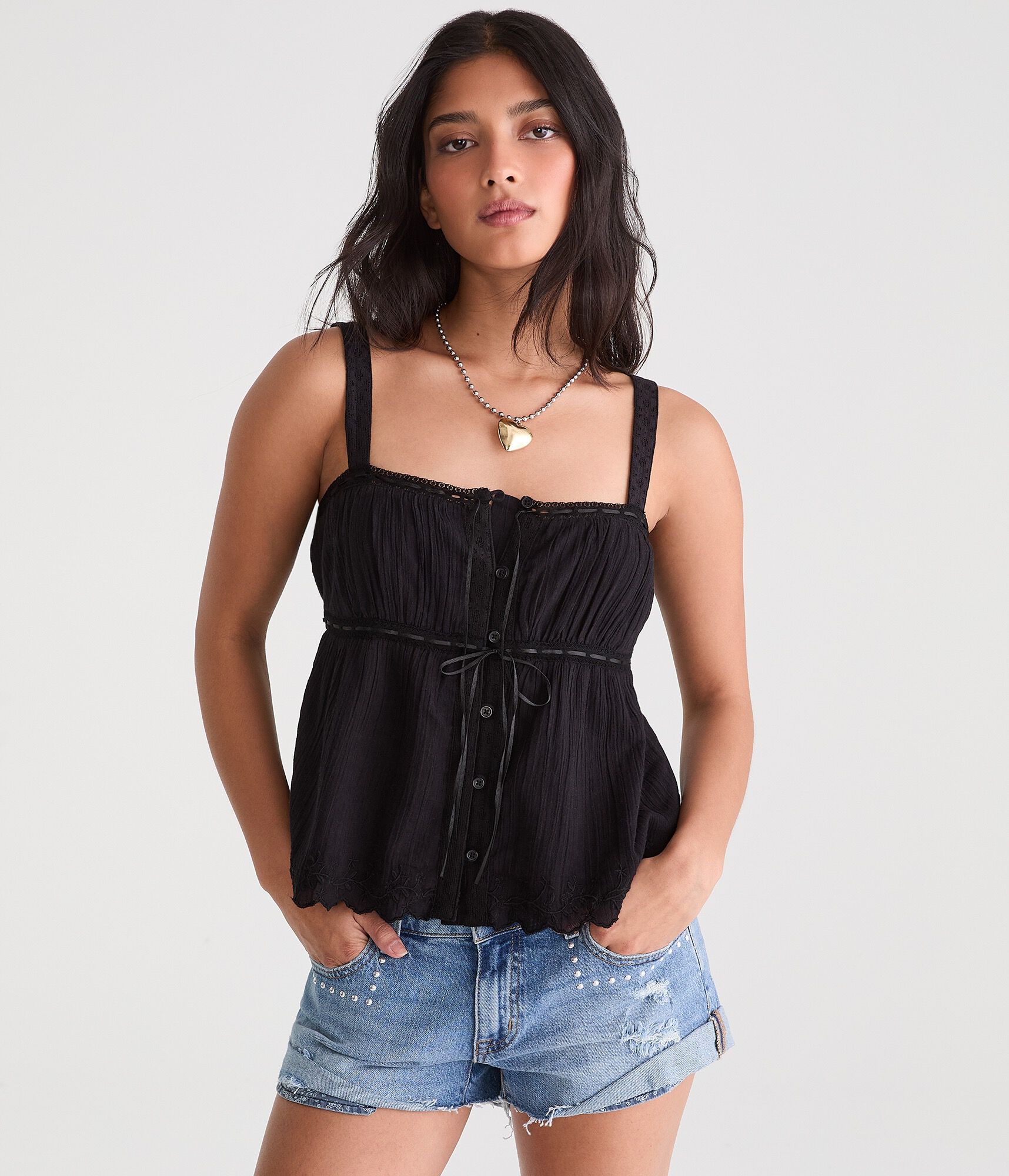 Ribbon Bow Button-Front Tank Top