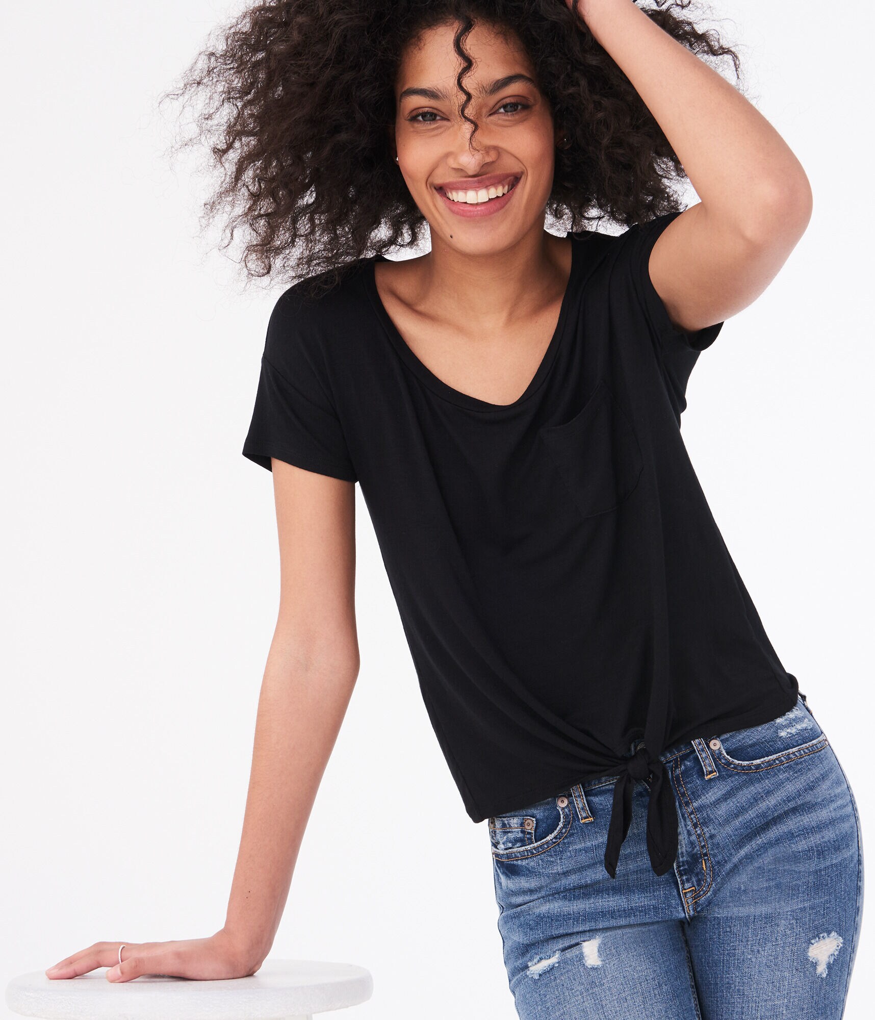 Seriously Soft Tie-Front Pocket Tee***