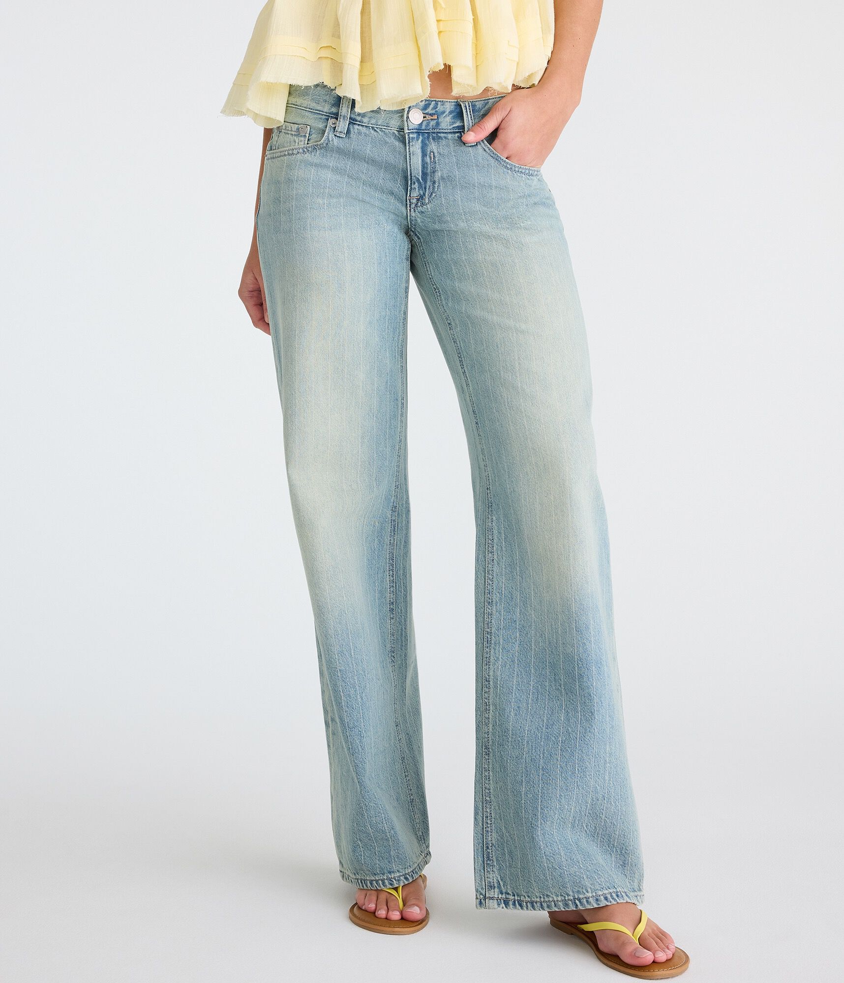 Super Low-Rise Baggy Wide Leg Pinstripe Jean