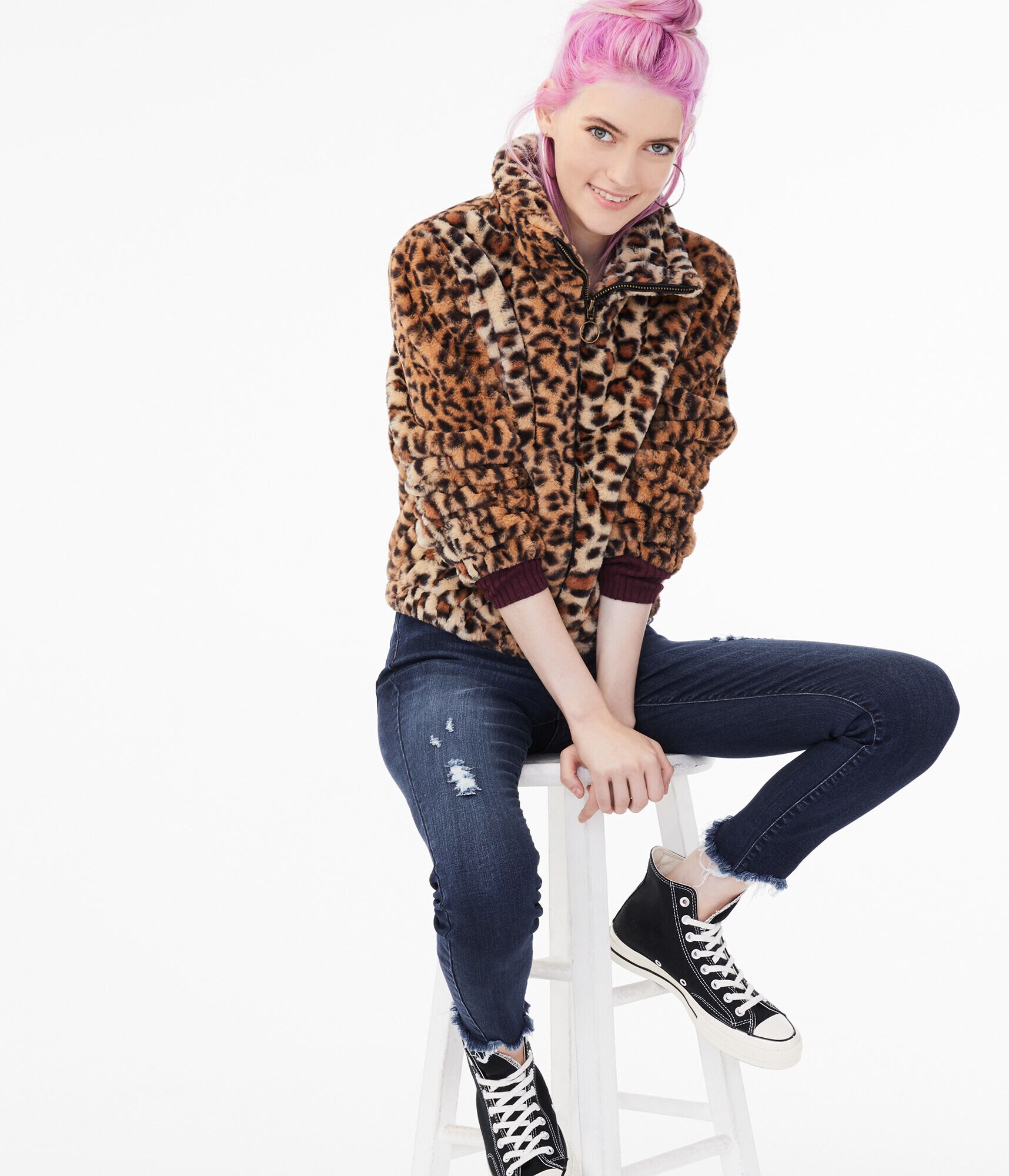 Leopard Faux Fur Chubby Jacket