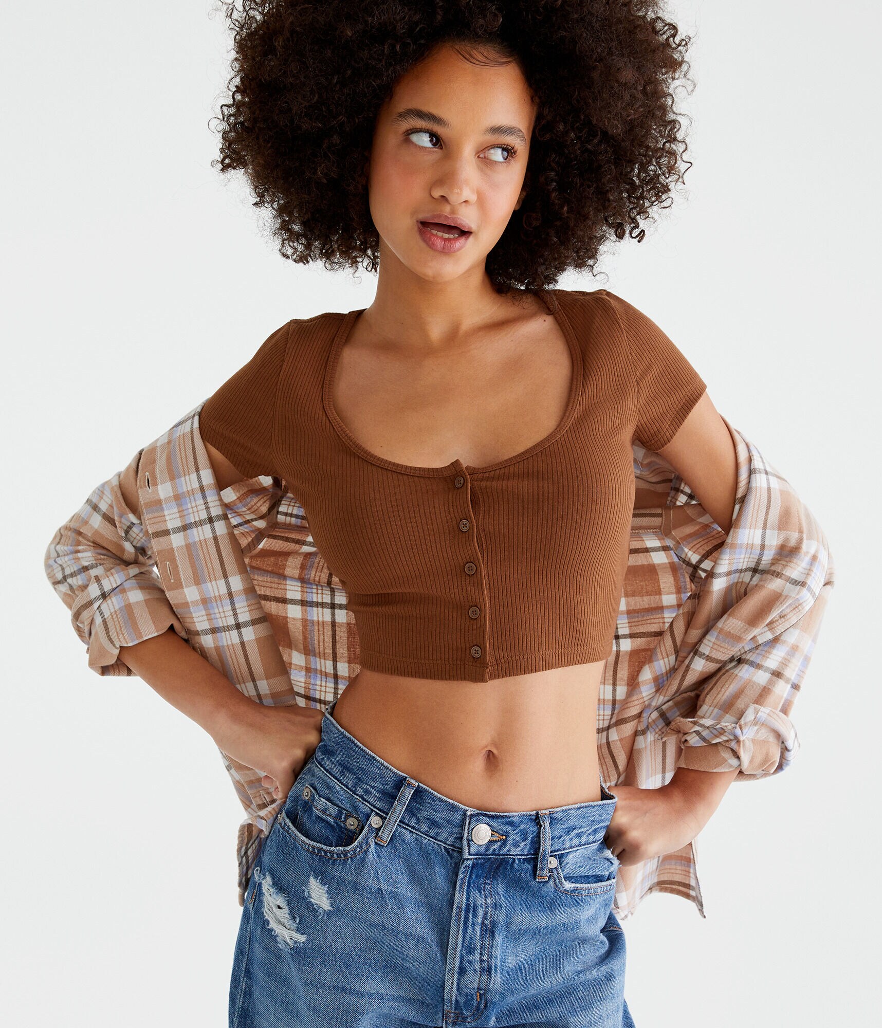 Buttoned Scoop-Neck Cardigan Tee