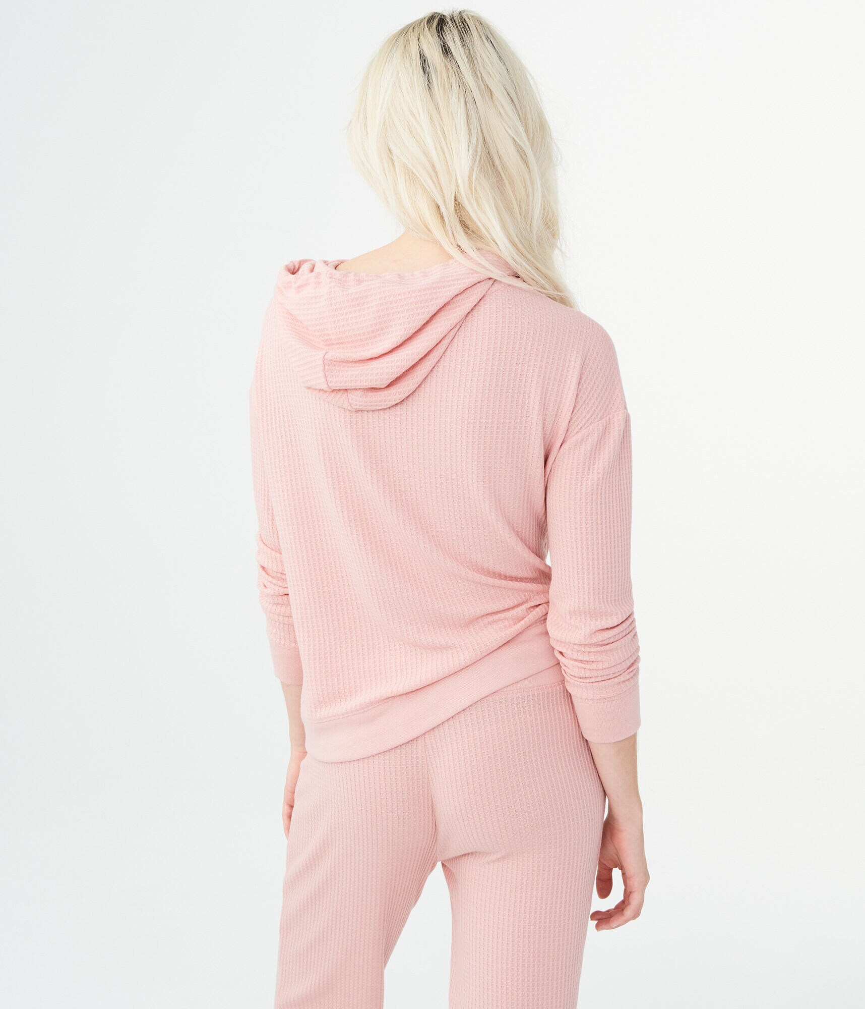 LLD Long Sleeve Solid Waffle-Knit Hooded Top