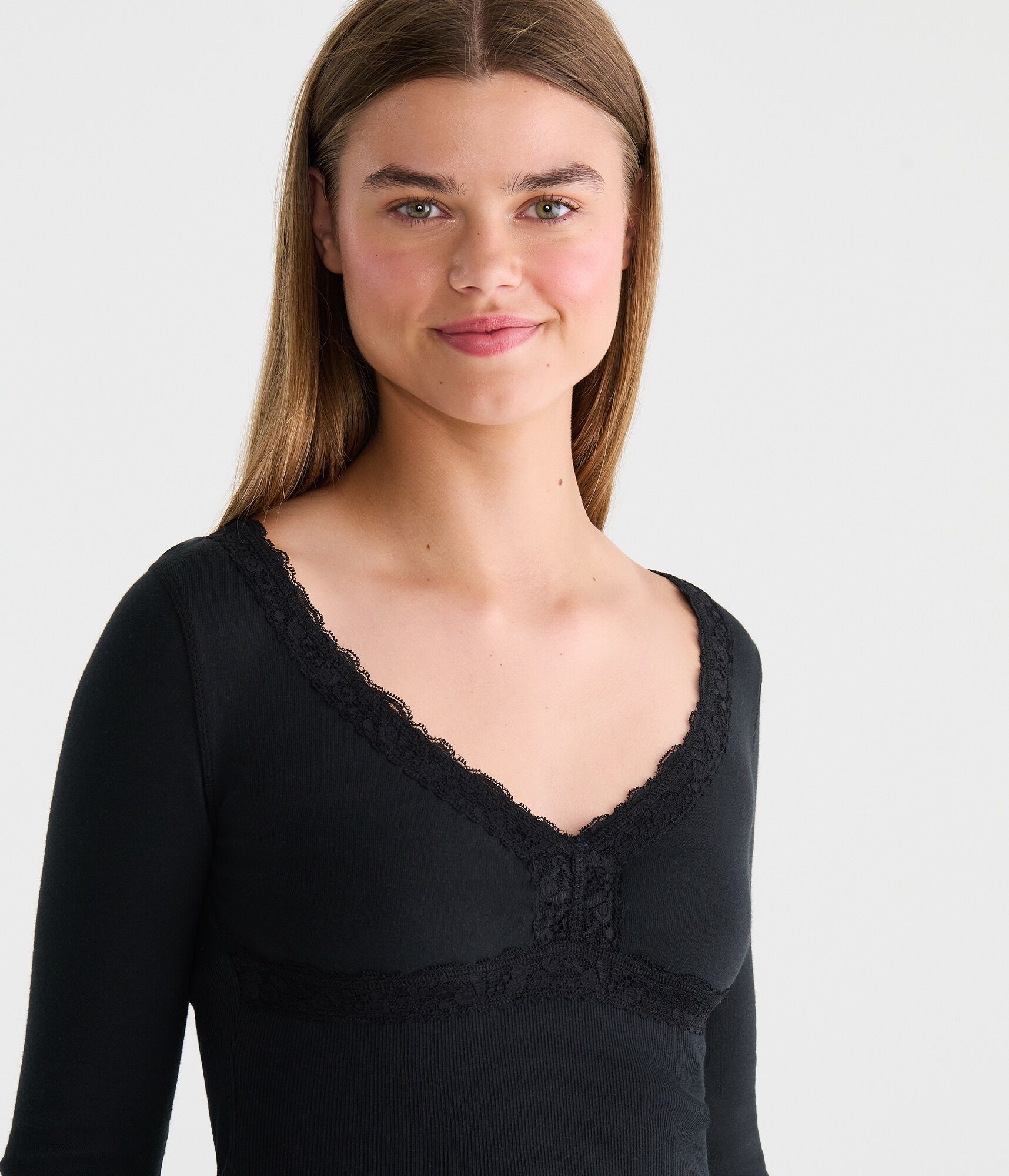 Long Sleeve Seriously Soft Y2K Lace V-Neck Tee