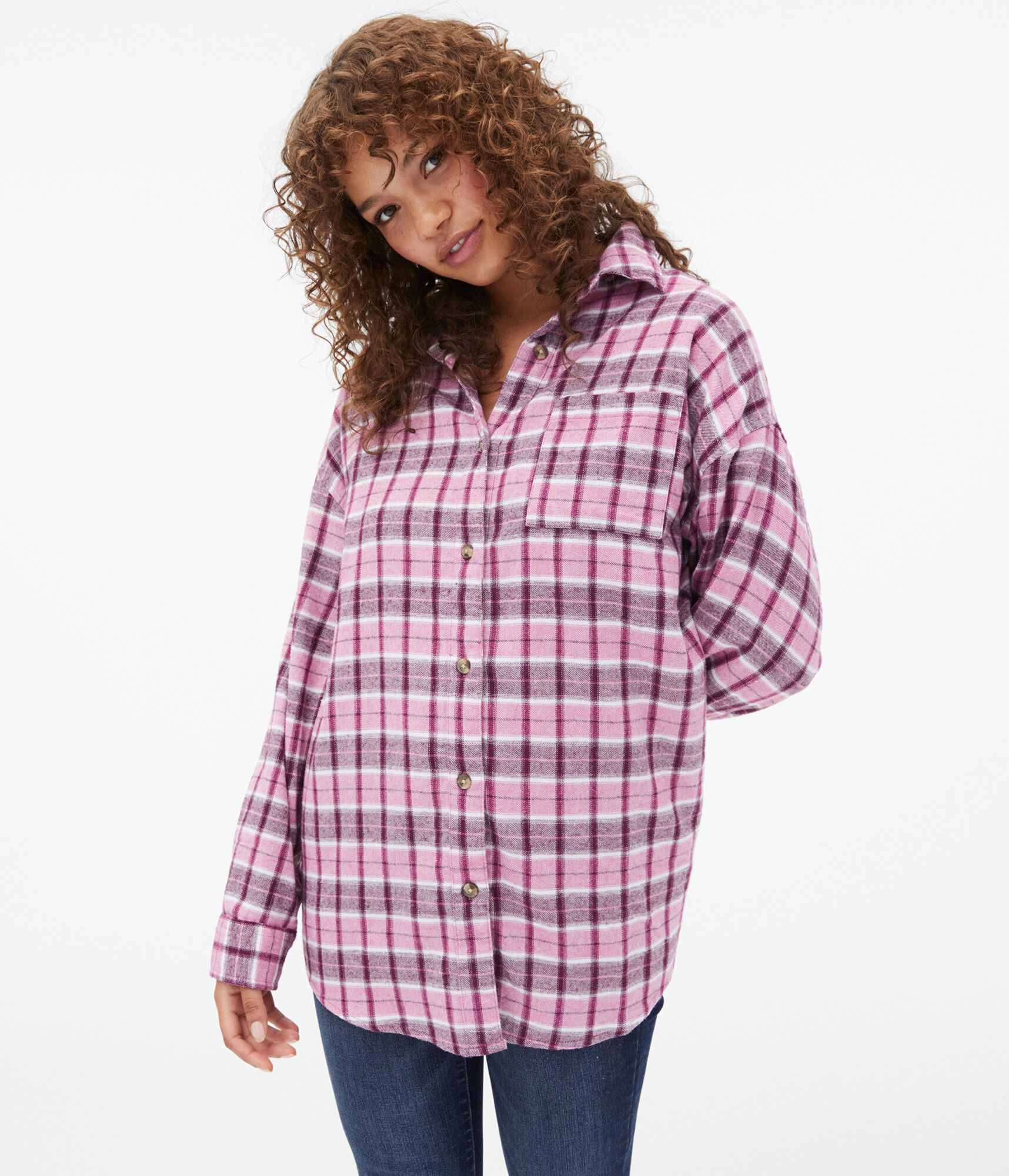 Long Sleeve Plaid Flannel Button-Down 