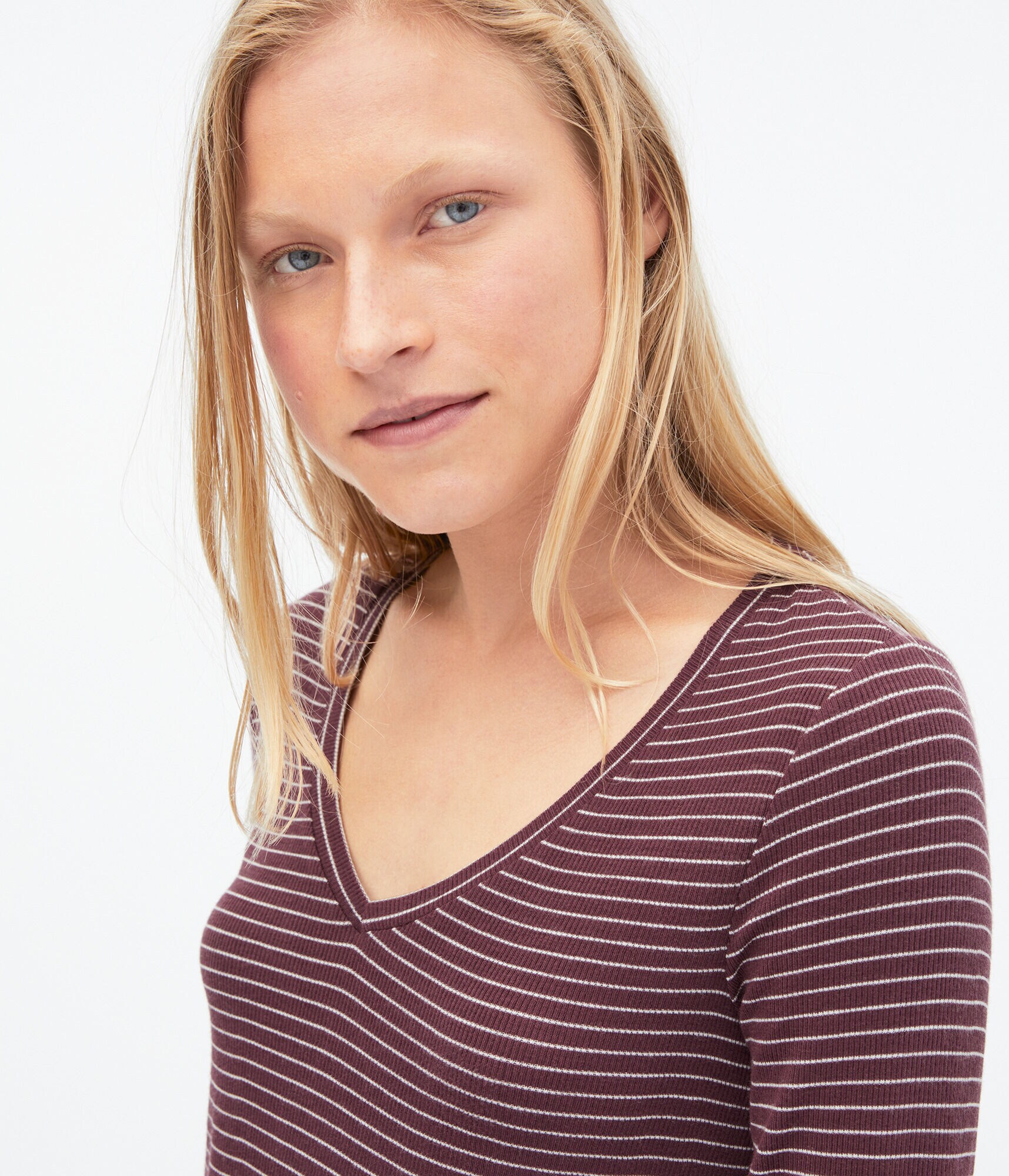 Long Sleeve Seriously Soft Striped Ribbed V-Neck Tee