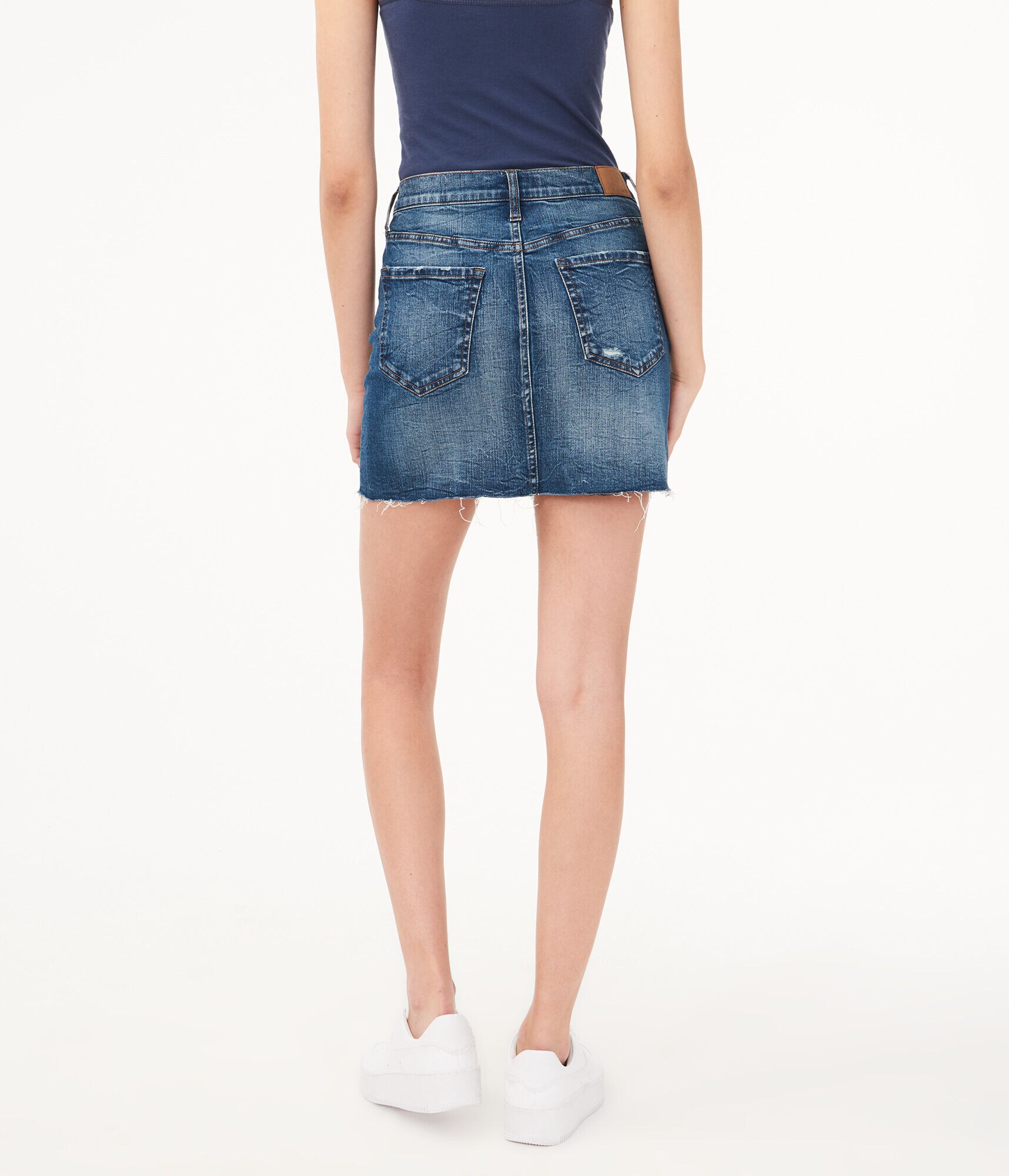 Real Denim High-Rise Destroyed Mini Skirt