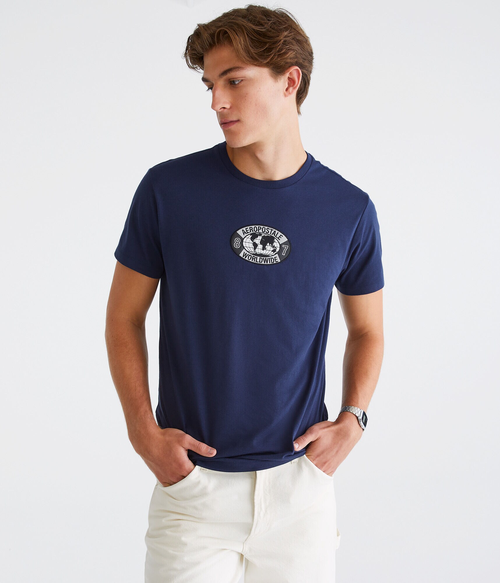 Aeropostale Worldwide Globe Appliqu&eacute; Graphic Tee