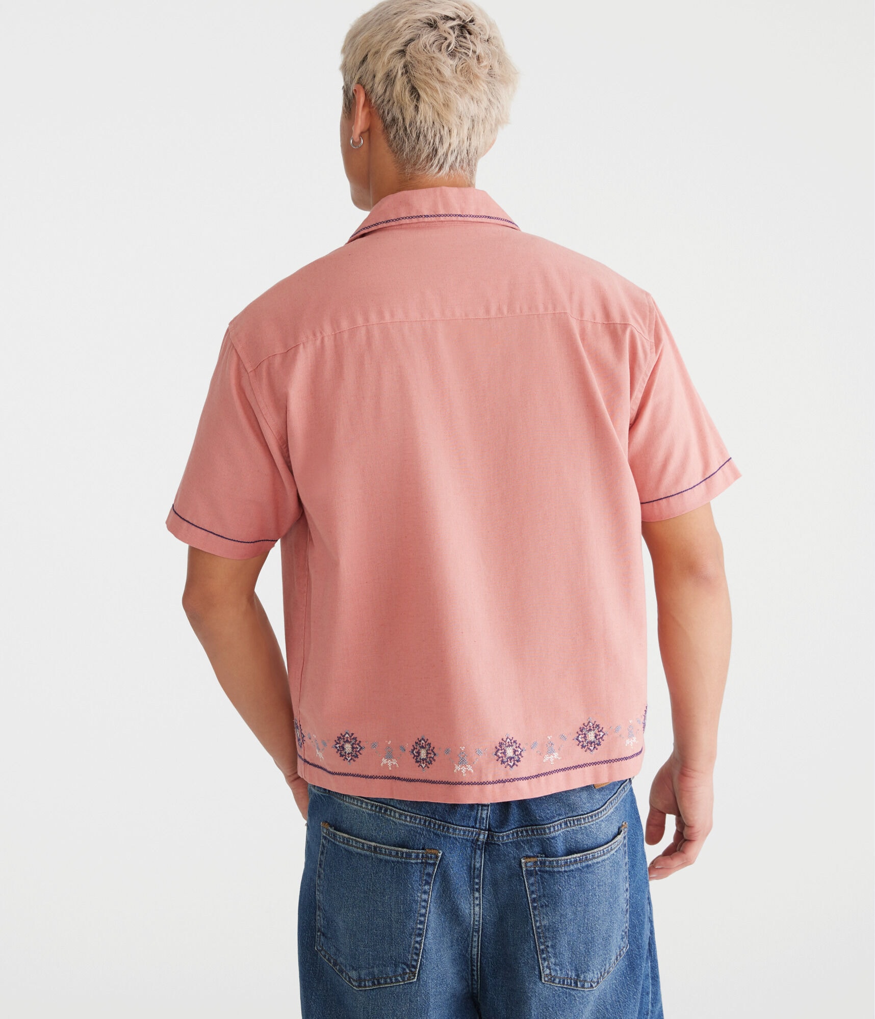 Floral Border Boxy Linen Camp Shirt