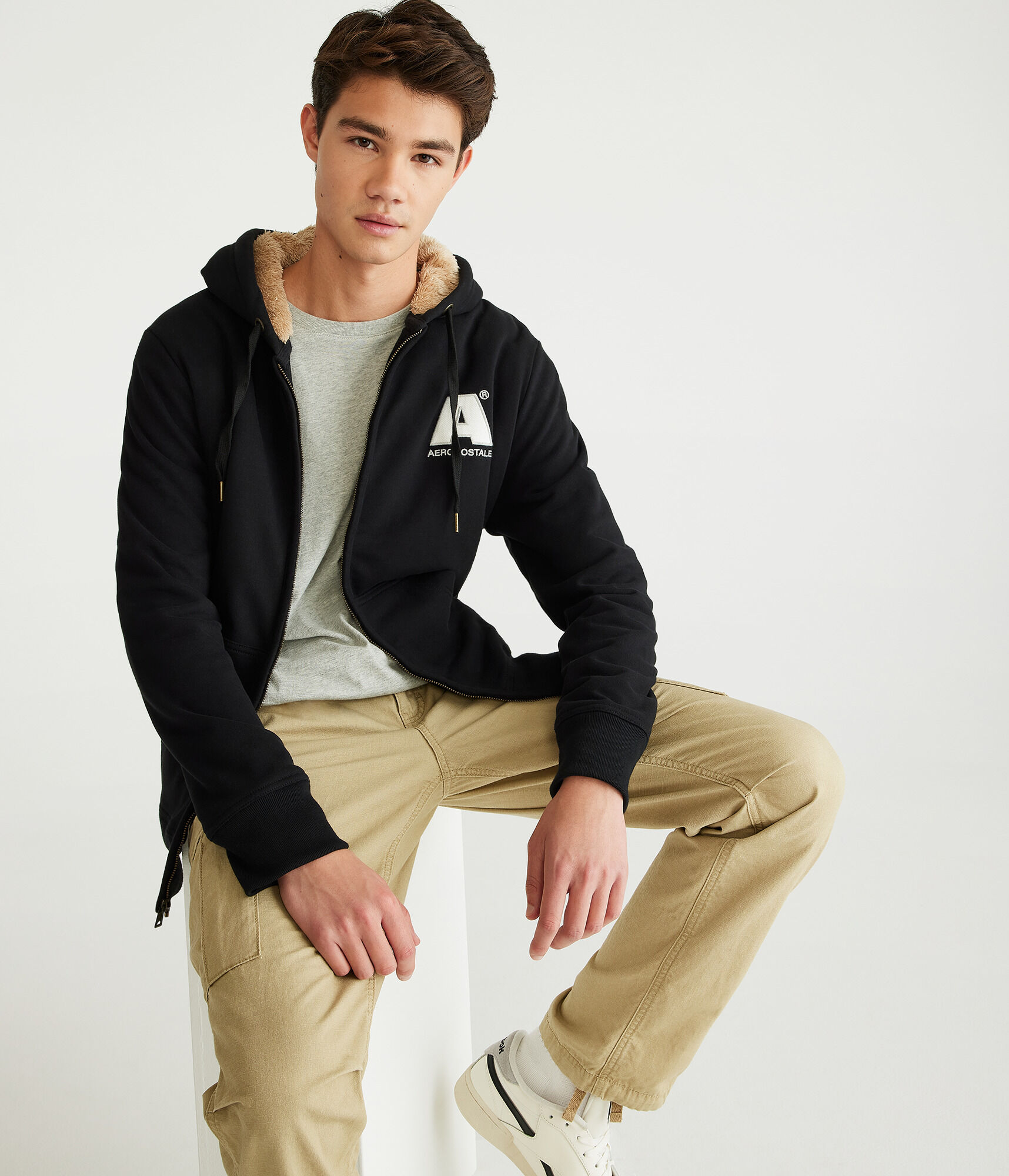 Aeropostale Logo Sherpa-Lined Full-Zip Hoodie