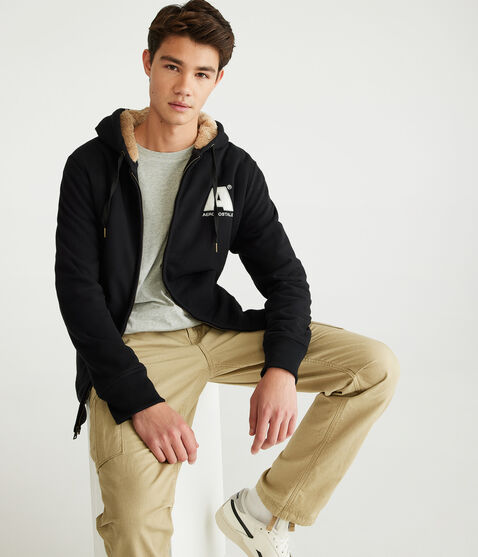 Aeropostale Logo Sherpa-Lined Full-Zip Hoodie Aeropostale Logo Sherpa-Lined Full-Zip Hoodie