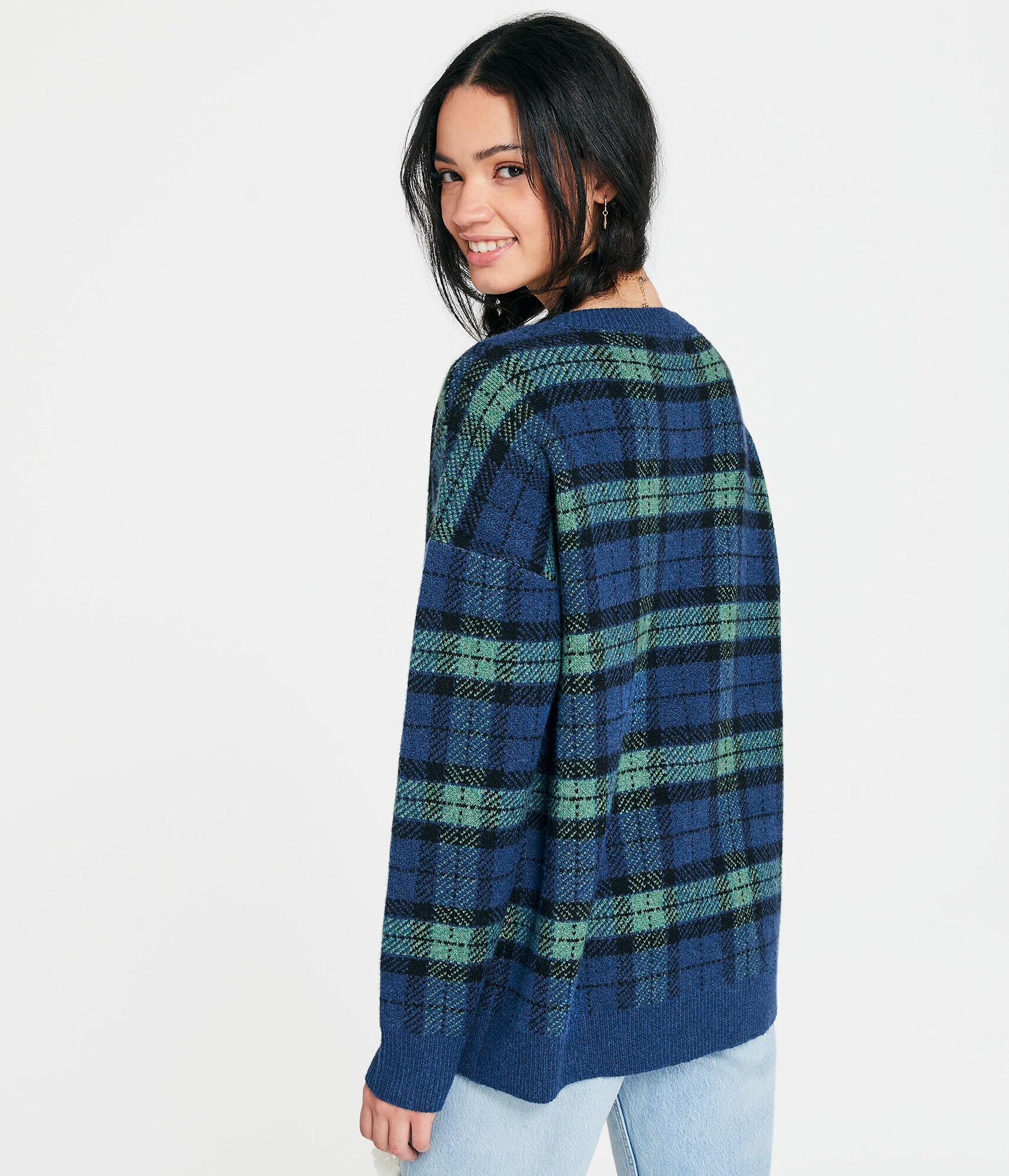 Plaid Oversized V-Neck Sweater