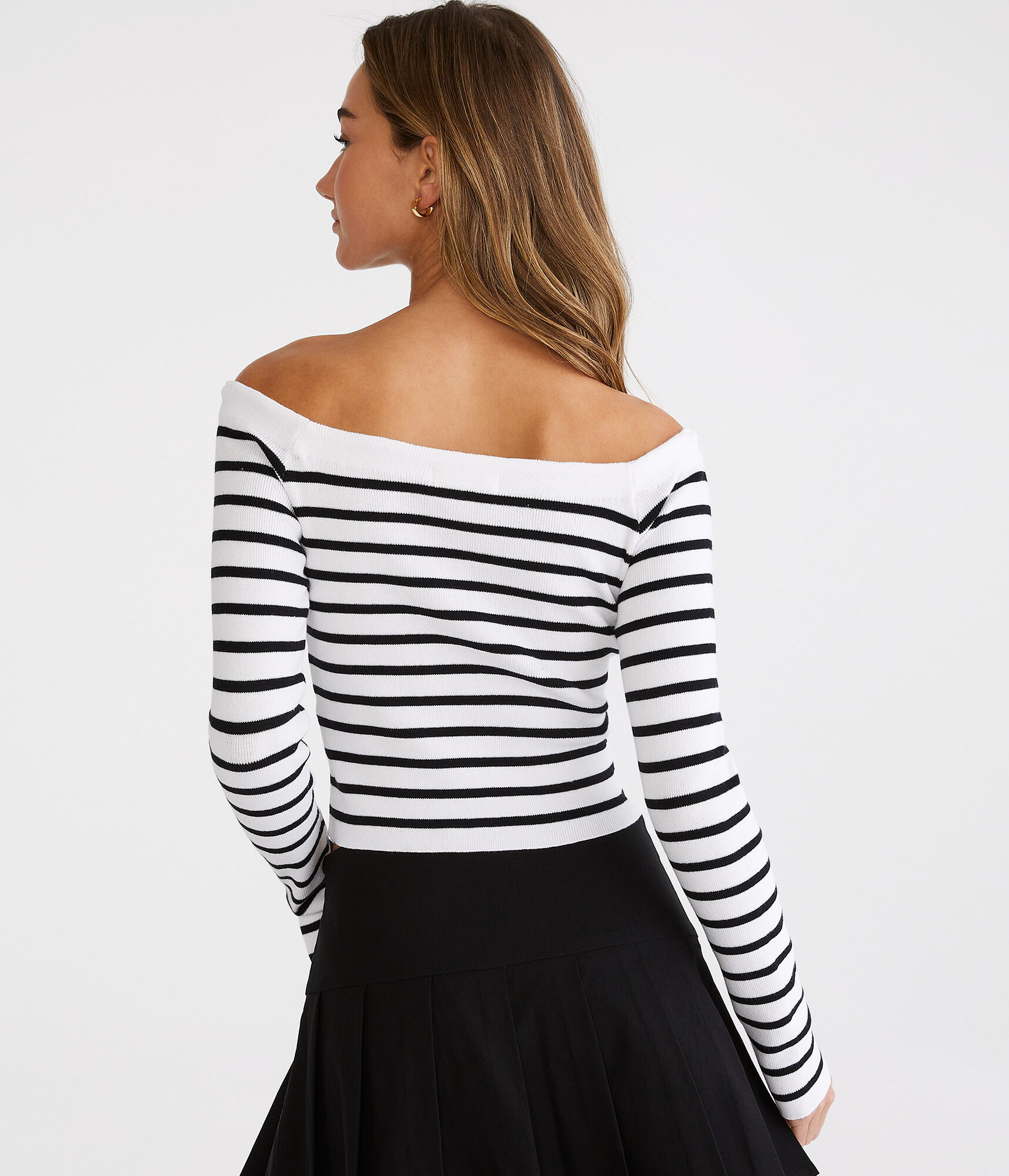Striped Off-The-Shoulder Cropped Sweater
