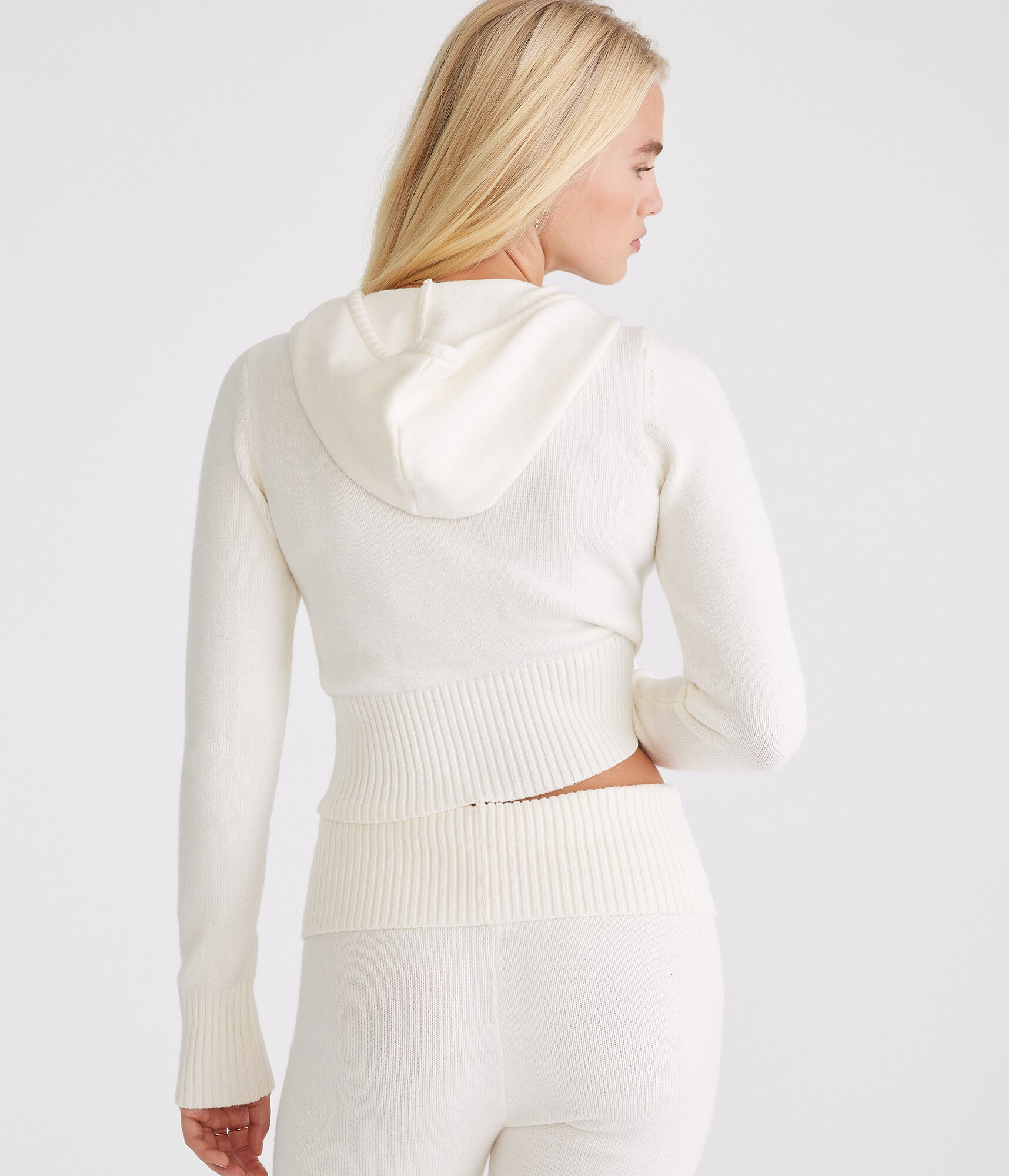 Solid Cropped Full-Zip Hooded Sweater