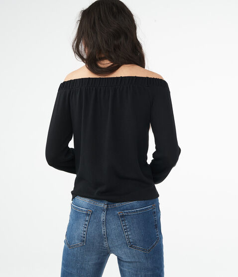 Long Sleeve Tie-Front Off-The-Shoulder Top***