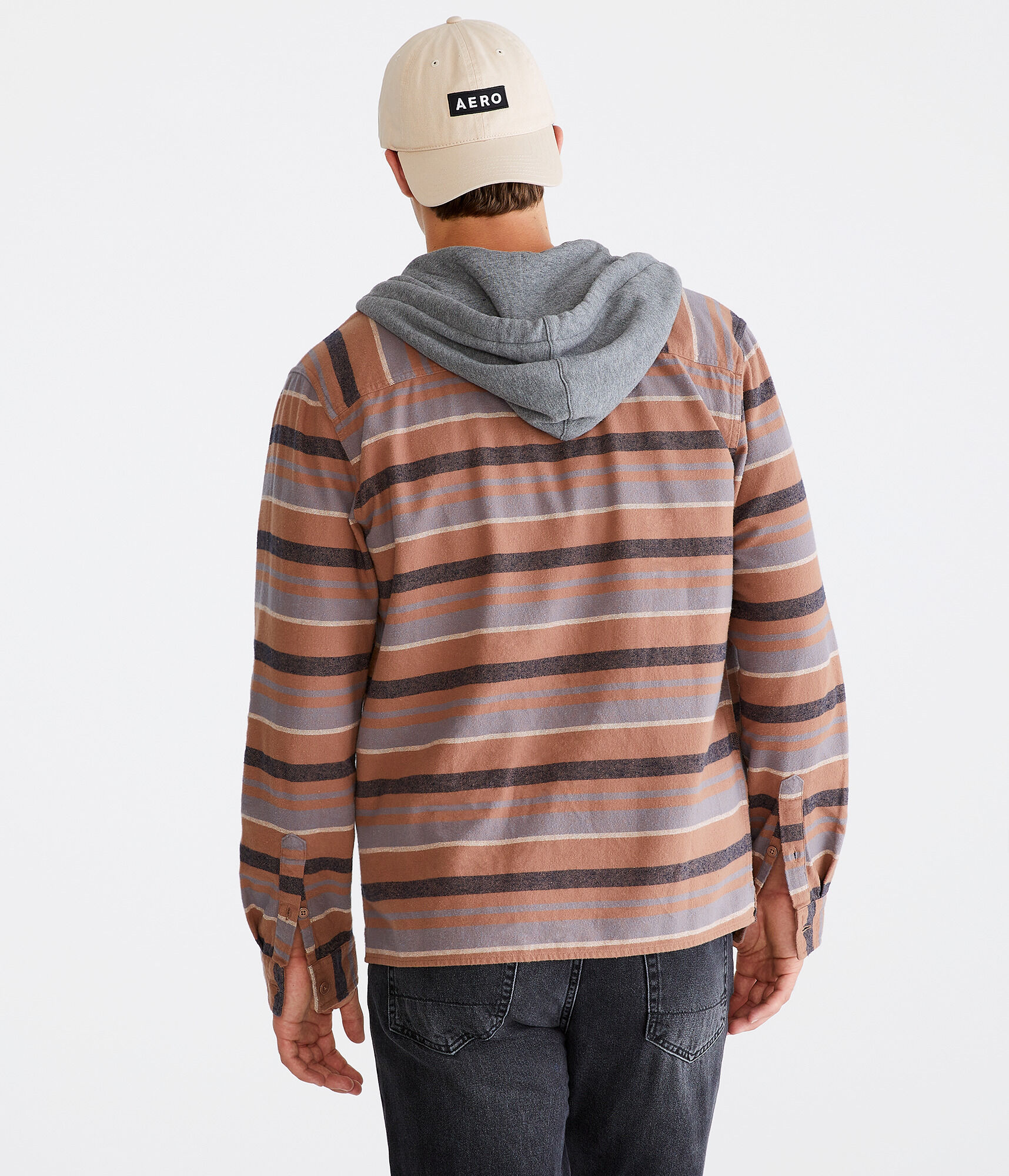 Long Sleeve Striped Hooded Flannel Shirt