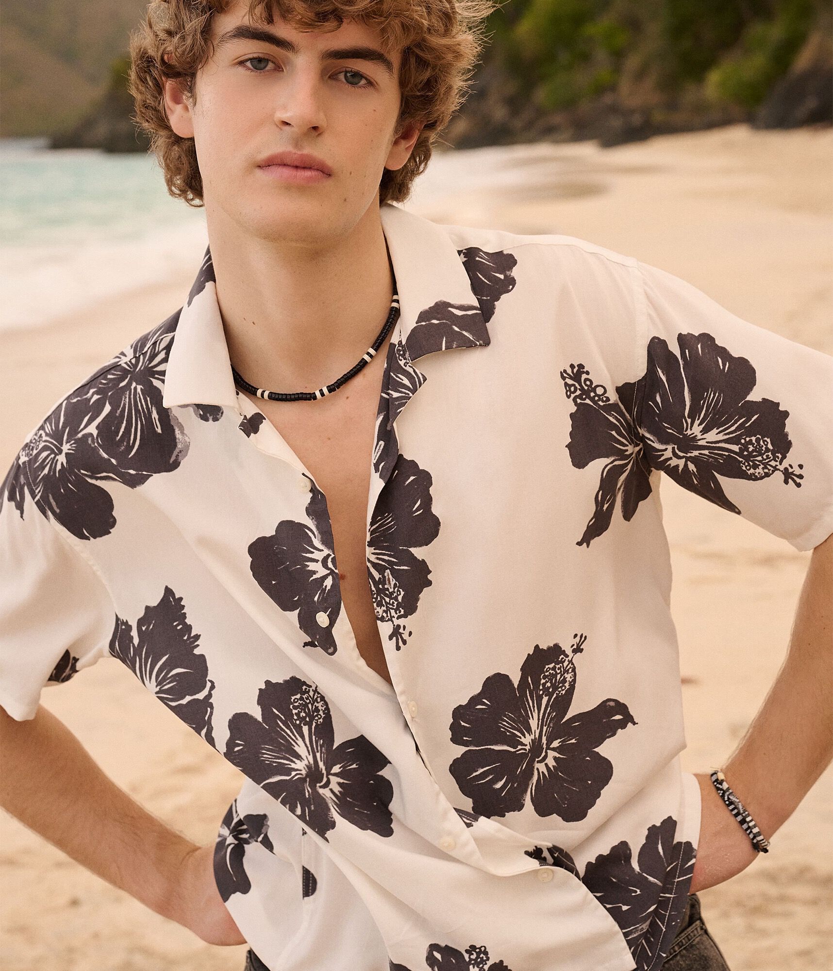 Hibiscus Print Boxy Camp Shirt