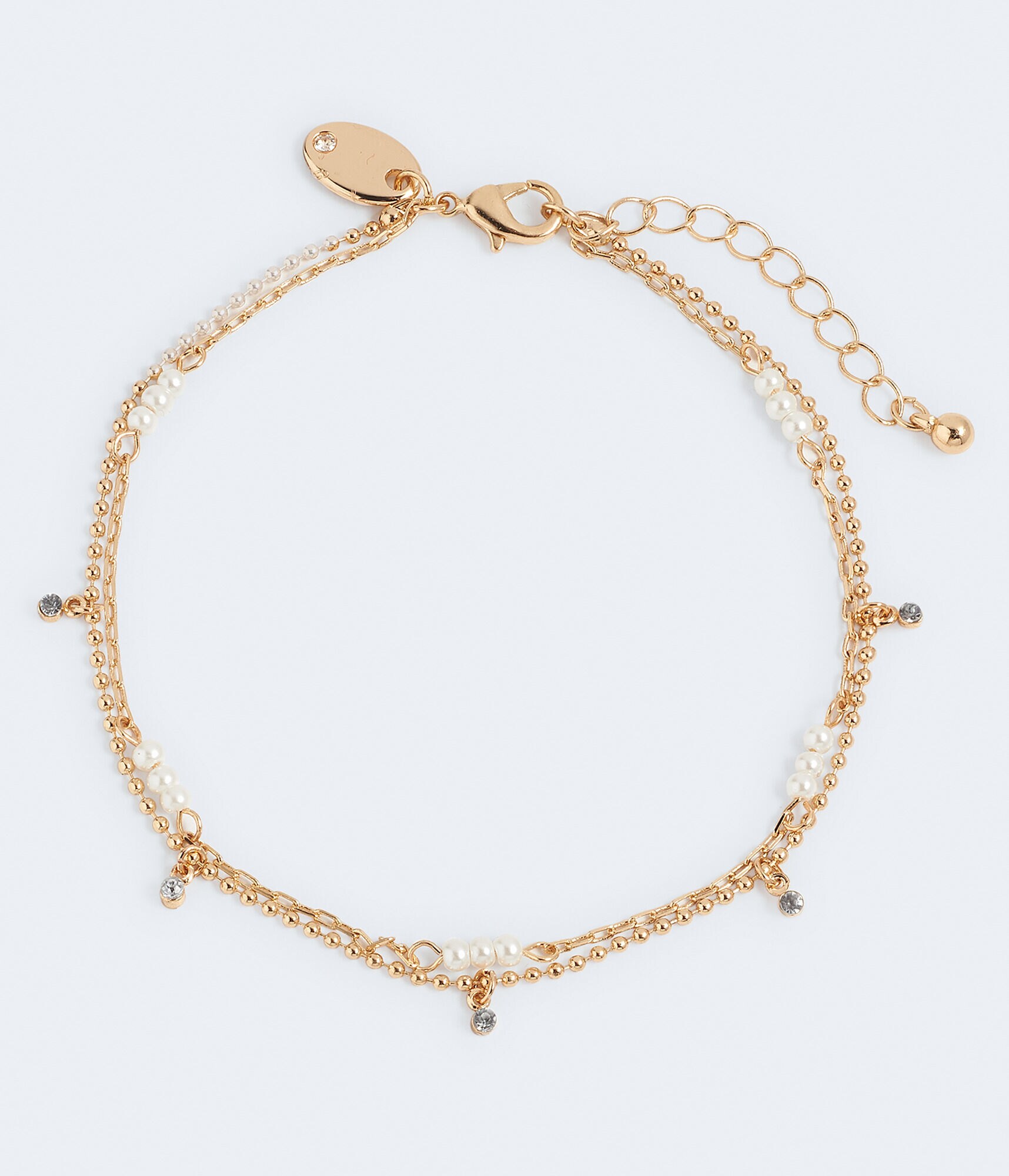 Faux Pearl &amp; Rhinestone Anklet