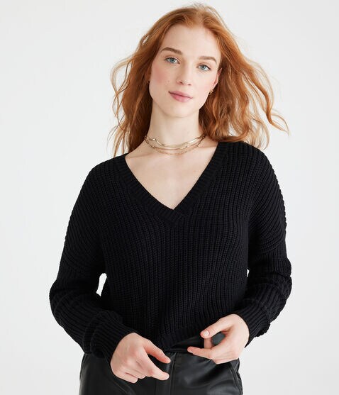 Shaker Stitch Cropped V-Neck Sweater Shaker Stitch Cropped V-Neck Sweater