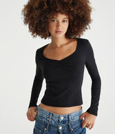 Long Sleeve Ruched Shrunken Tee