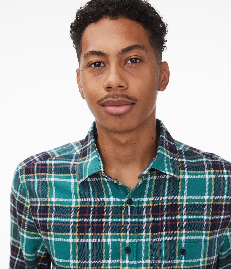 Long Sleeve Plaid Button-Down Shirt
