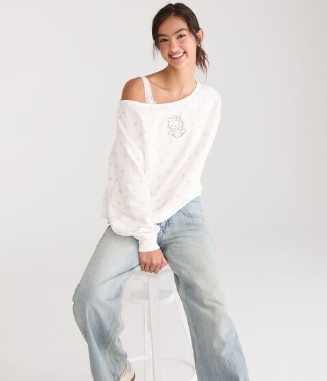 Hello Kitty | Aero Heart Floral Off-The-Shoulder Sweatshirt Hello Kitty | Aero Heart Floral Off-The-Shoulder Sweatshirt
