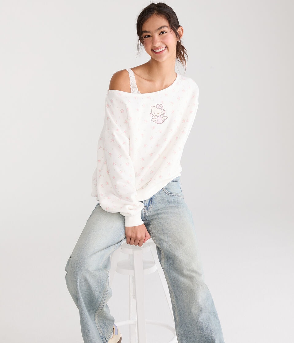 Hello Kitty | Aero Heart Floral Off-The-Shoulder Sweatshirt