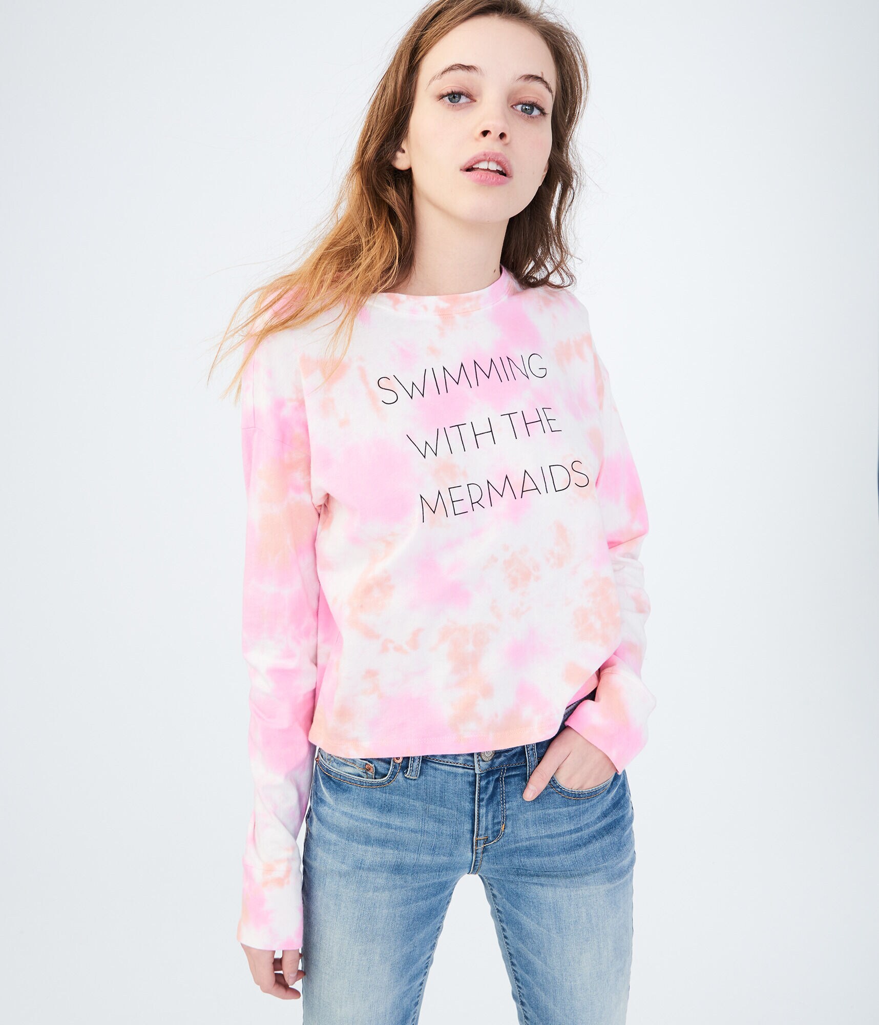 Long Sleeve Mermaids Tie-Dye Graphic Tee