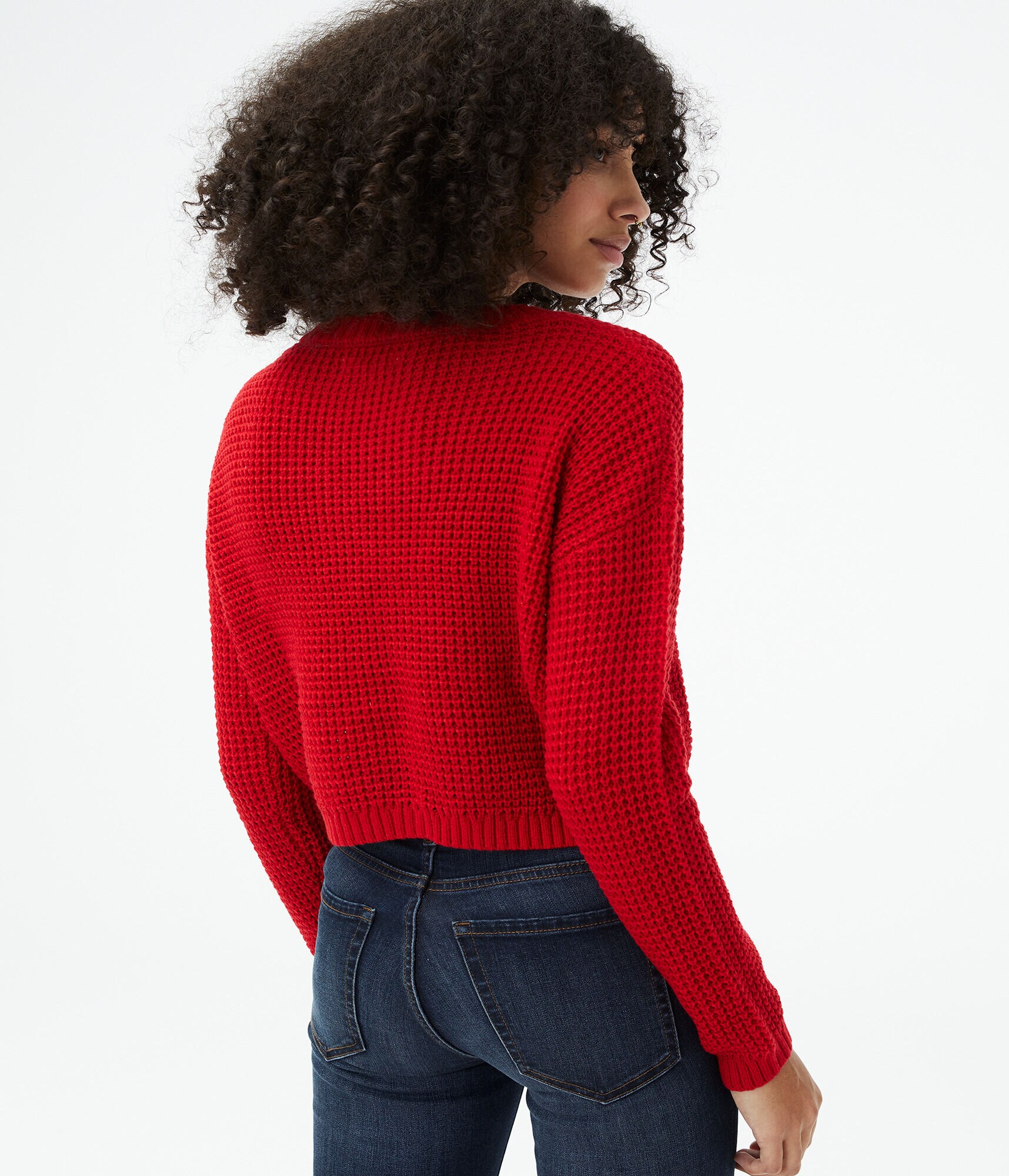 Solid Cropped V-Neck Sweater