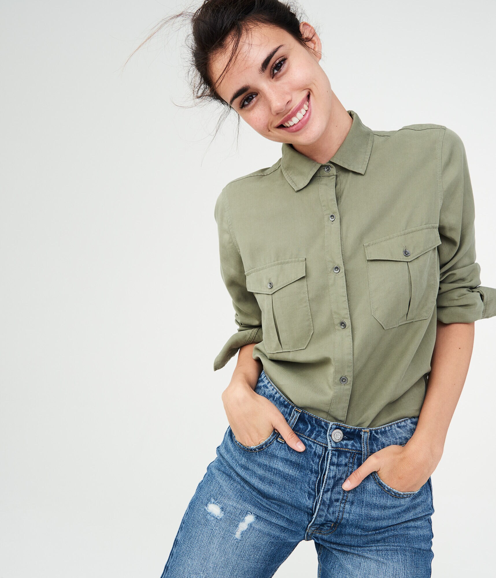 Long Sleeve Solid Utility Woven Shirt