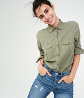 Long Sleeve Solid Utility Woven Shirt