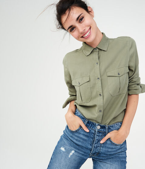 Long Sleeve Solid Utility Woven Shirt Long Sleeve Solid Utility Woven Shirt